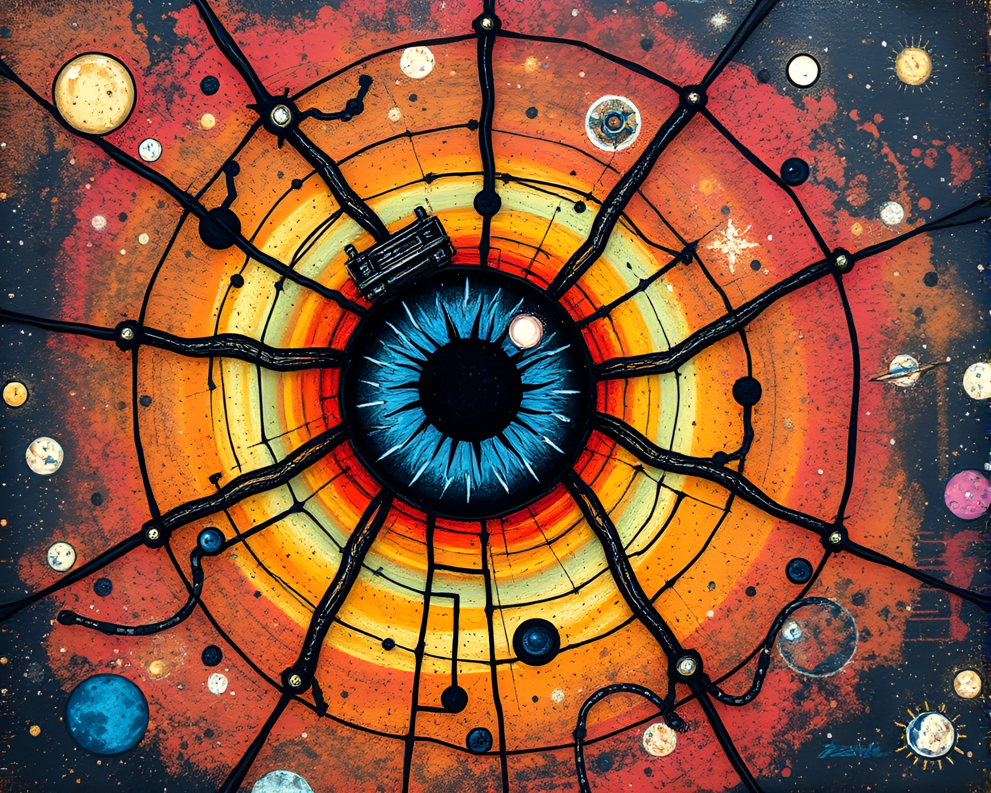 Mechanical Spider in Galaxy Colors with Sgraffito Art – free AI stock image