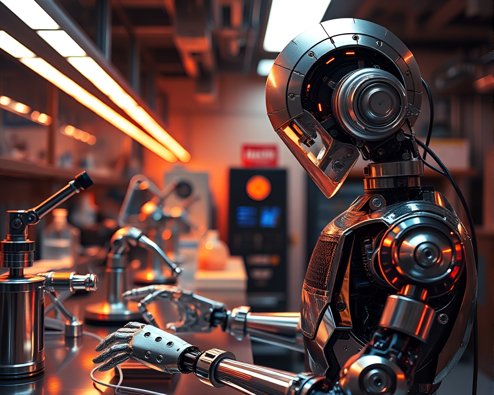 Futuristic Robotics Laboratory Negative Space Composition – free AI stock image