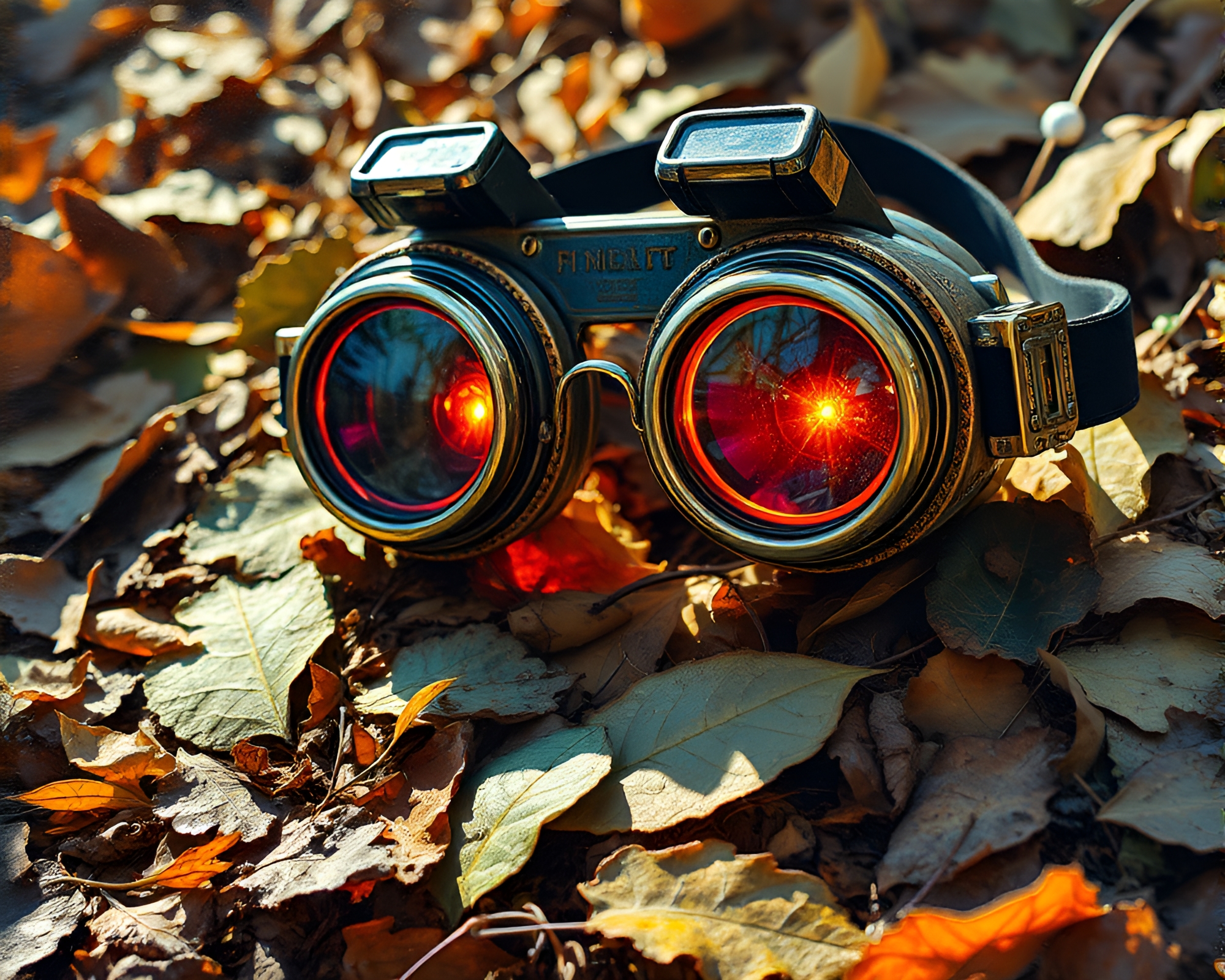 Steampunk Goggles Amid Leaf Litter Acrylic Painting – free AI stock image