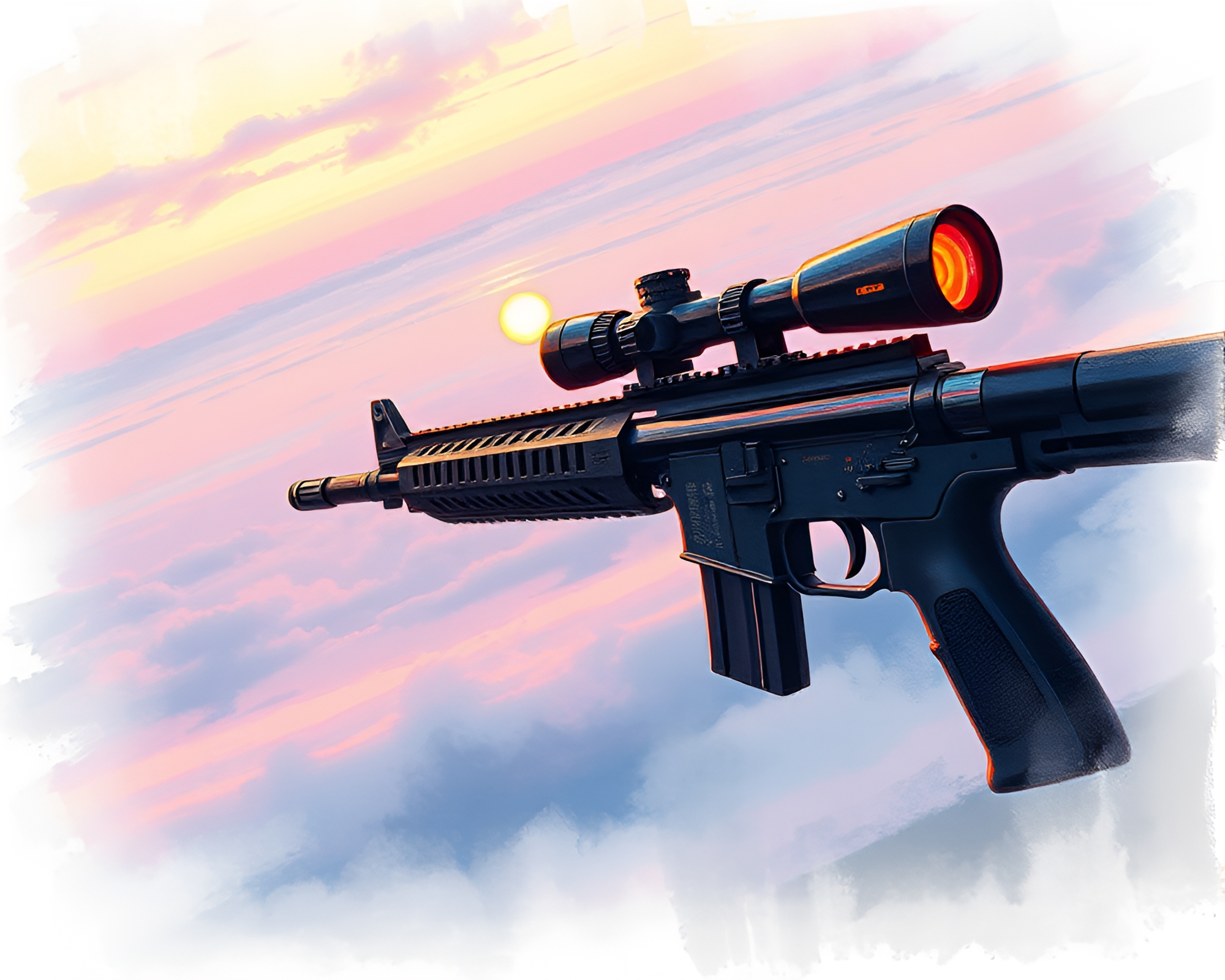Plasma Rifle Sunrise: Charcoal Sketch Composition – free AI stock image