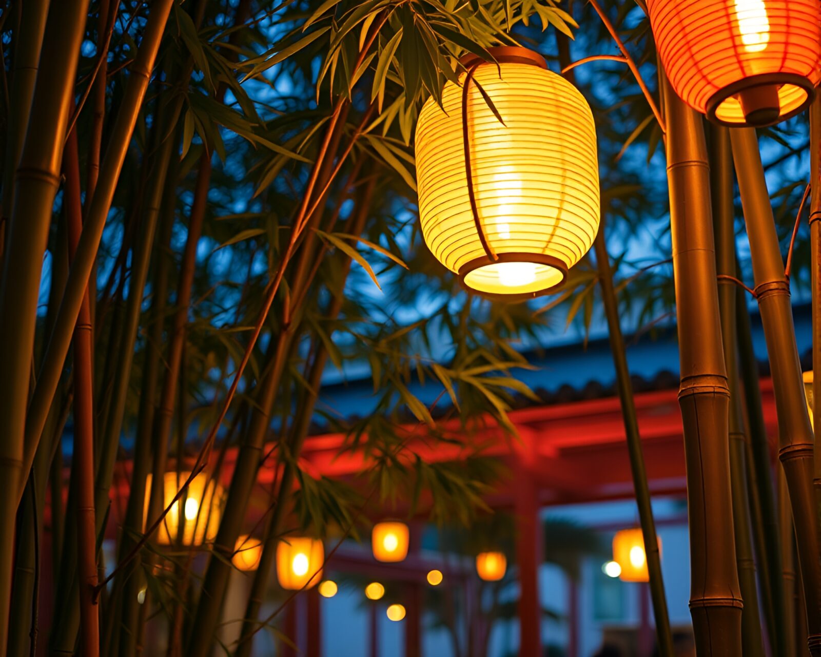 Serene bamboo grove bathed in tranquil blue hour glow