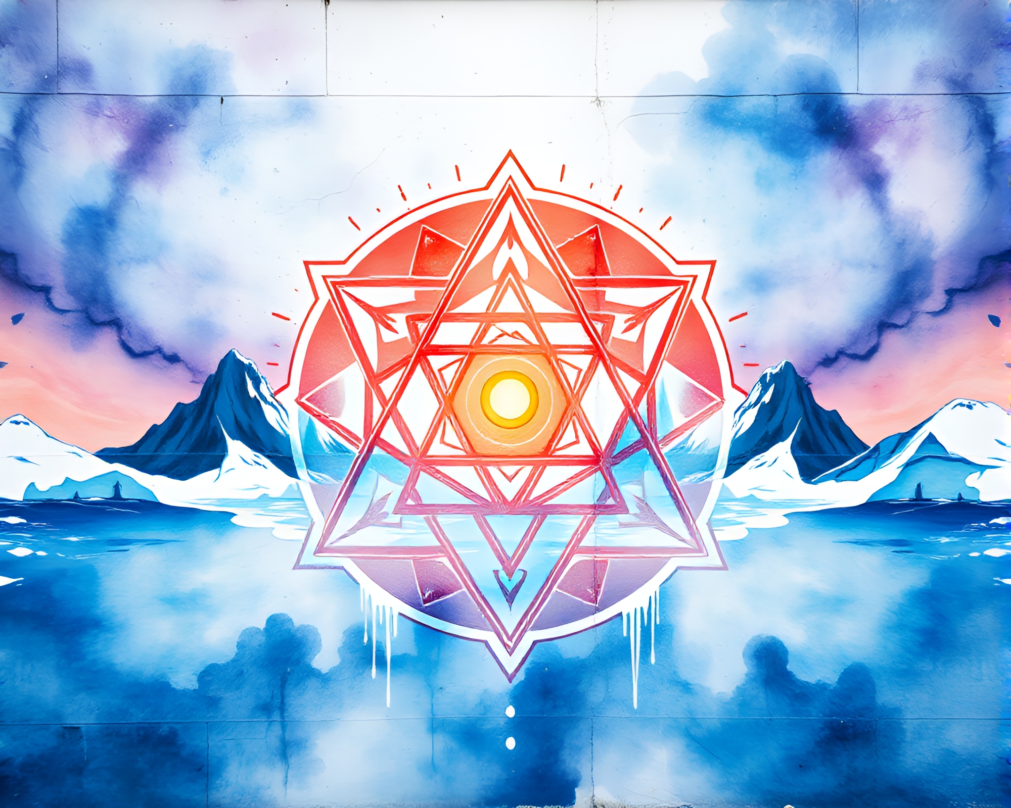 Sacred Geometry Mural in Antarctic Whiteout Watercolors – free AI stock image