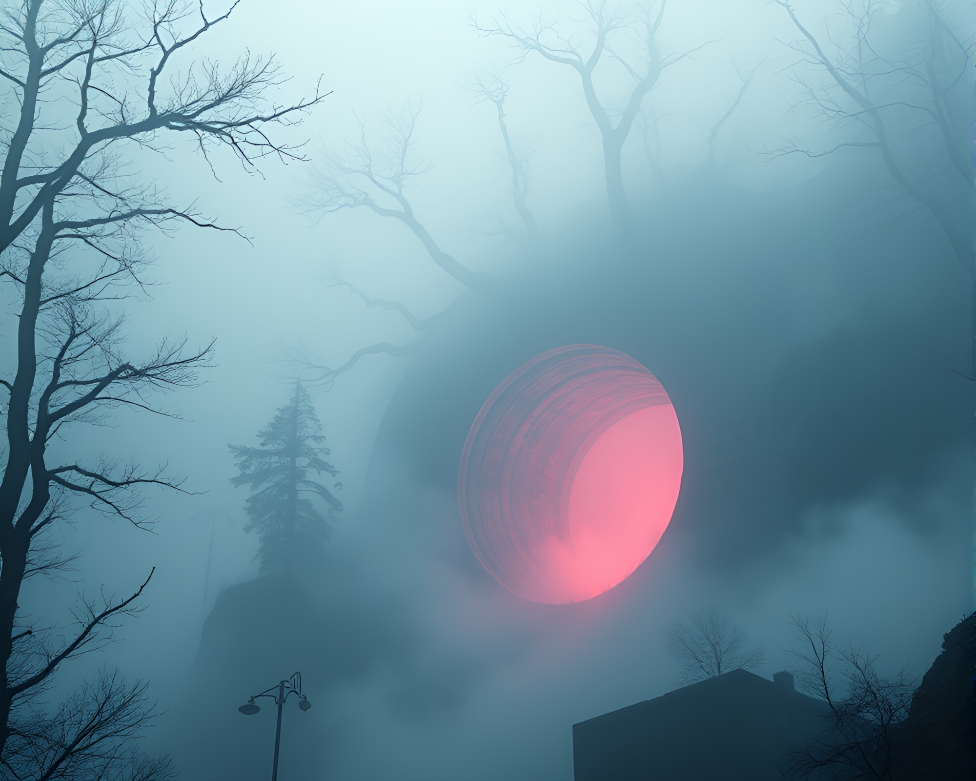 Ethereal Wormhole Generator amidst Fog Banks – free AI stock image