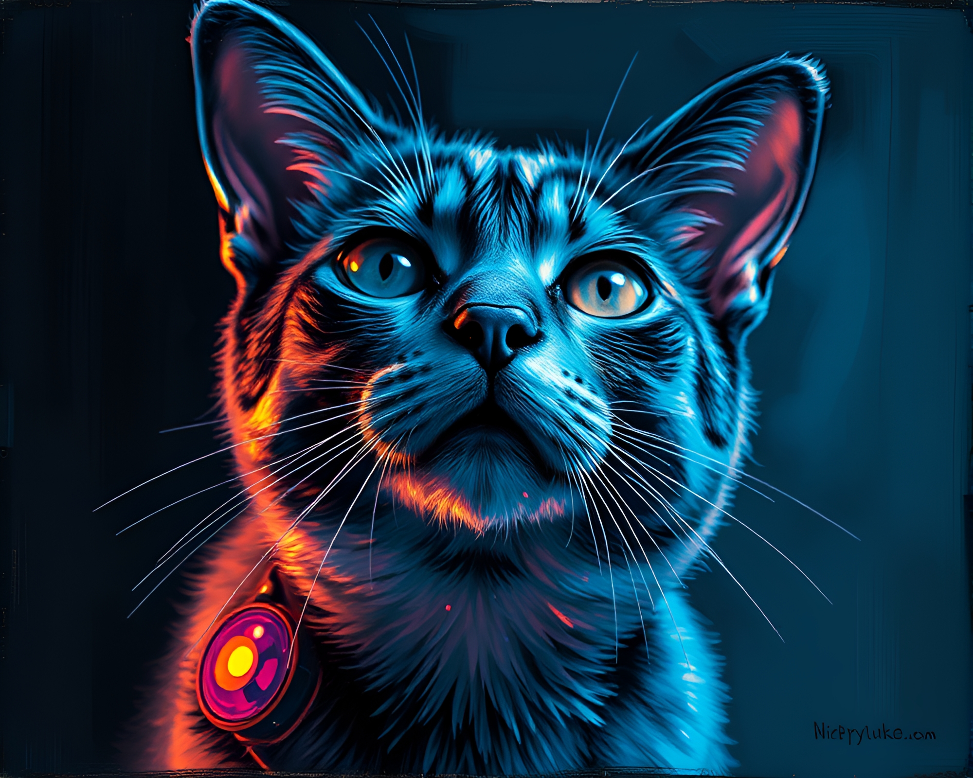 Holographic Cat in Noir Glass – free AI stock image