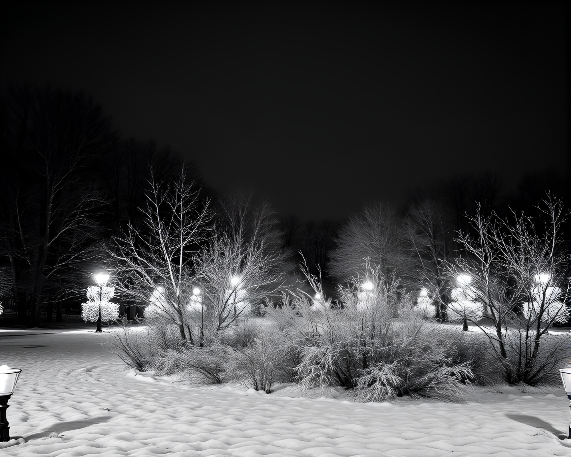Winter Wonderland Monochrome Scene with Savannah Golds – free AI stock image