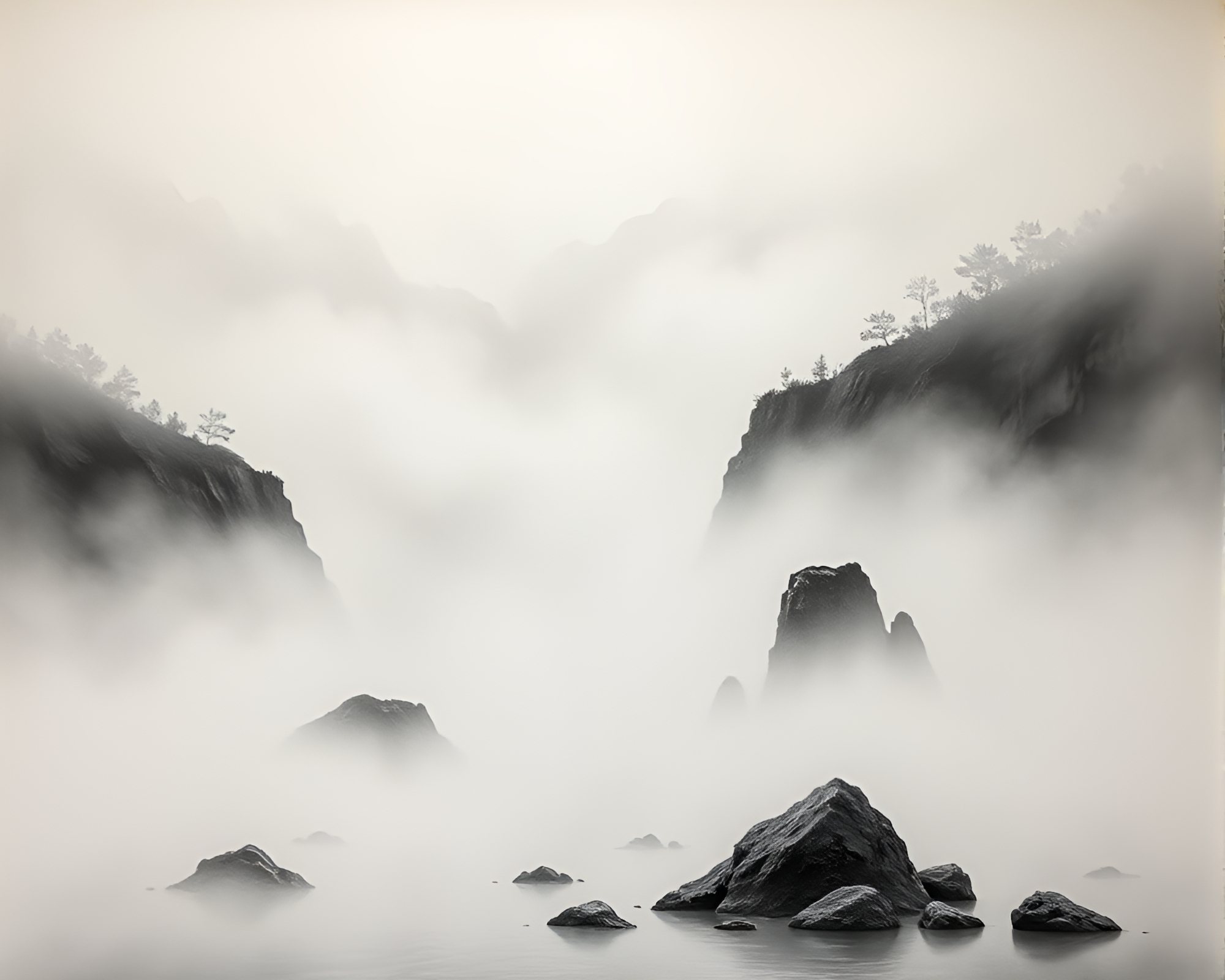 Enchanting Siren Embraced by Ivory White Fog Mural – free AI stock image
