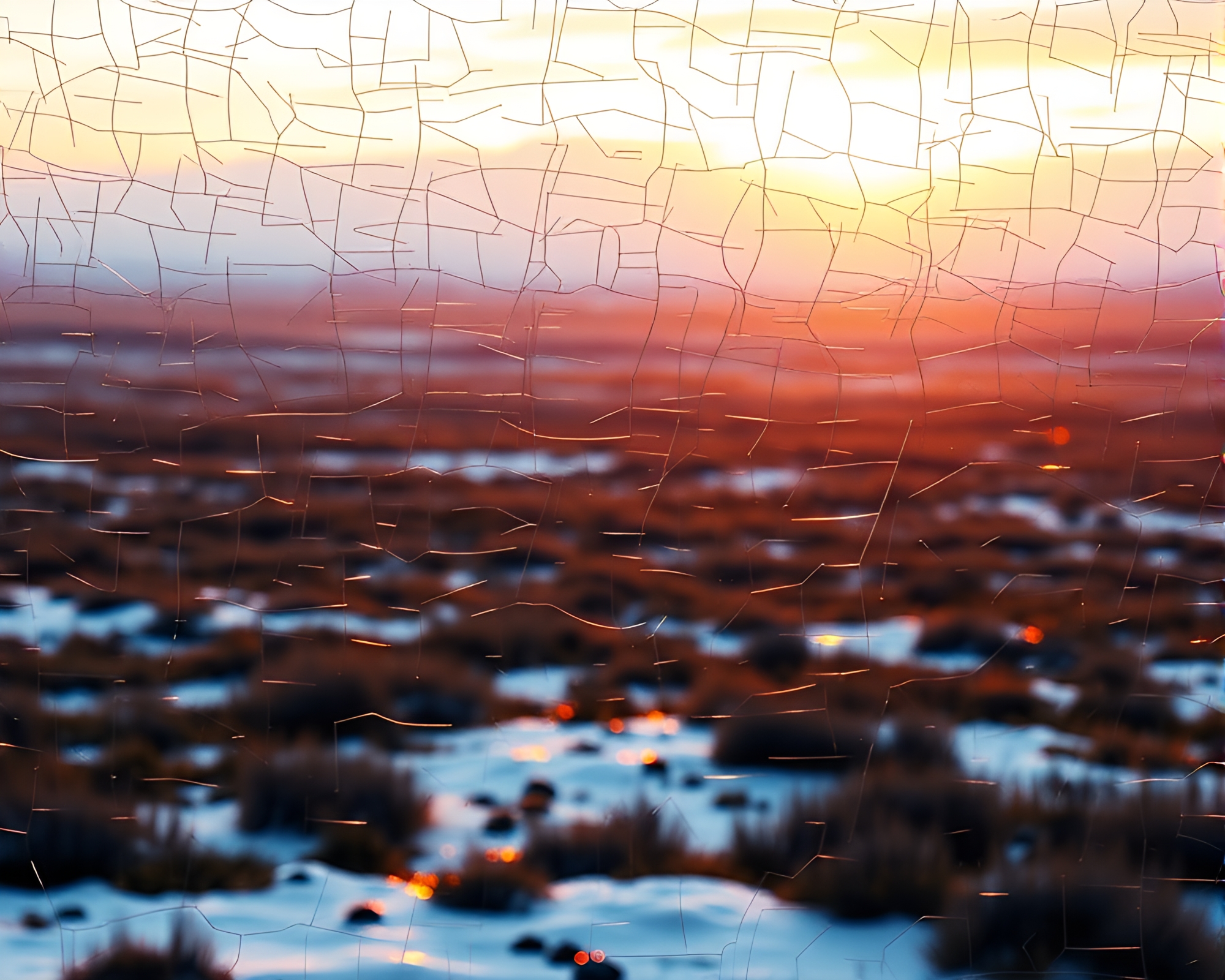 Frozen Tundra Stained Glass: Scratch Texture Wonderland – free AI stock image