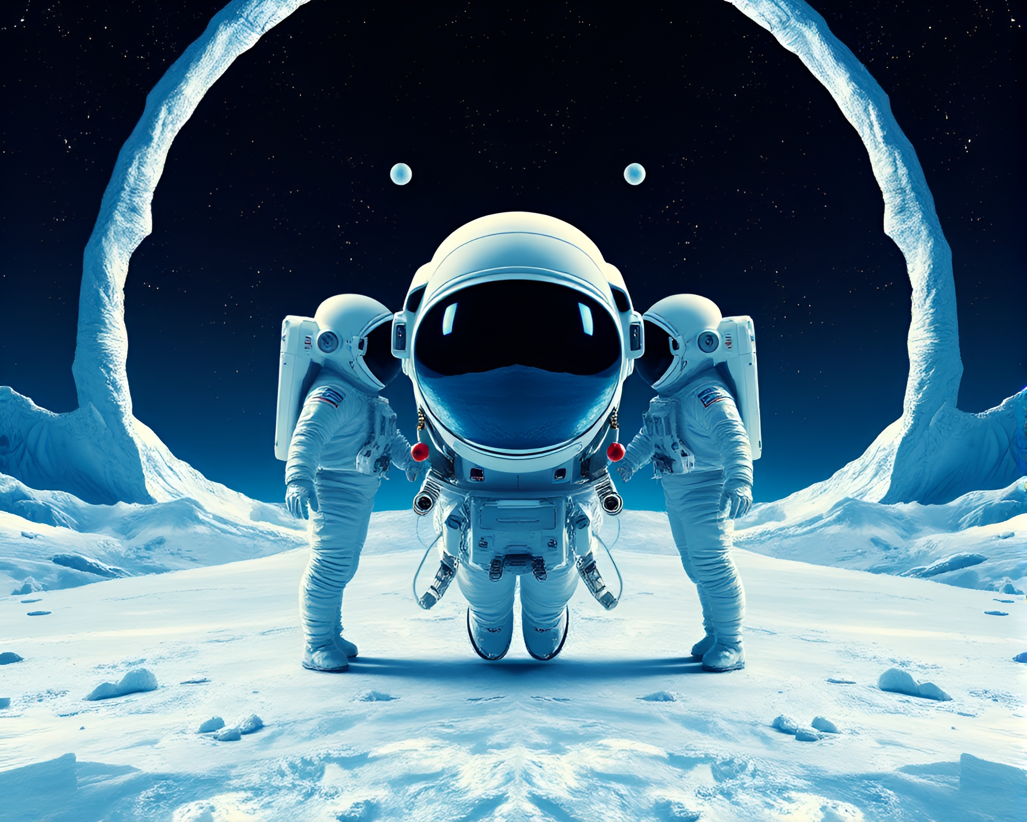 Utopian Arctic Blue Astronaut Mirror Symmetry – free AI stock image