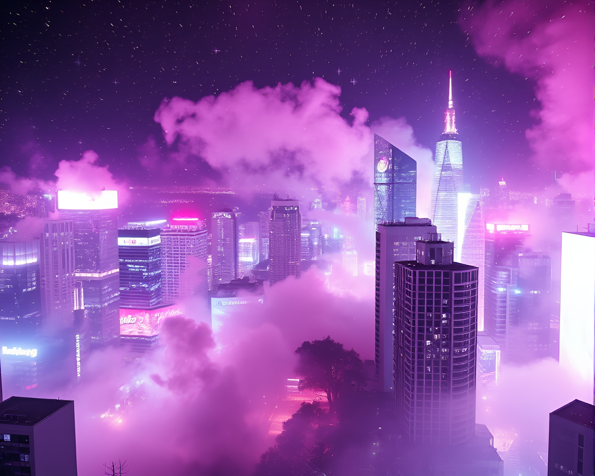 Futuristic City of Stardust: Infrared Urban Glow – free AI stock image