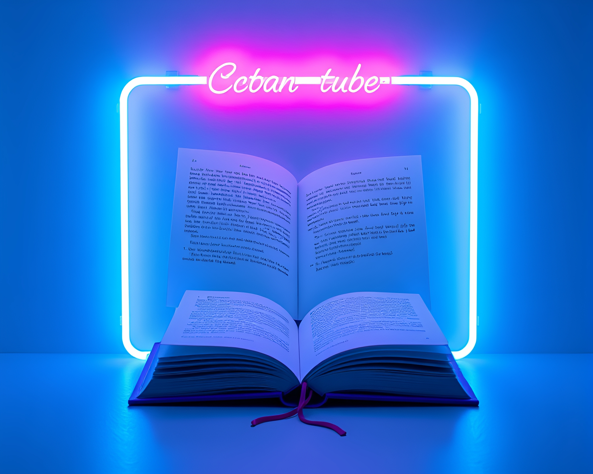 Enchanted Book in Minimalist Neon Design – free AI stock image