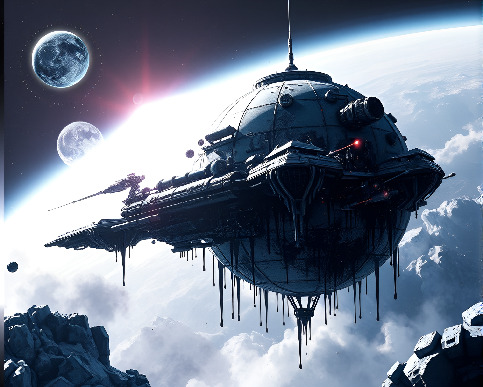 Ink Wash Solar Flare Glow Space Habitat – free AI stock image