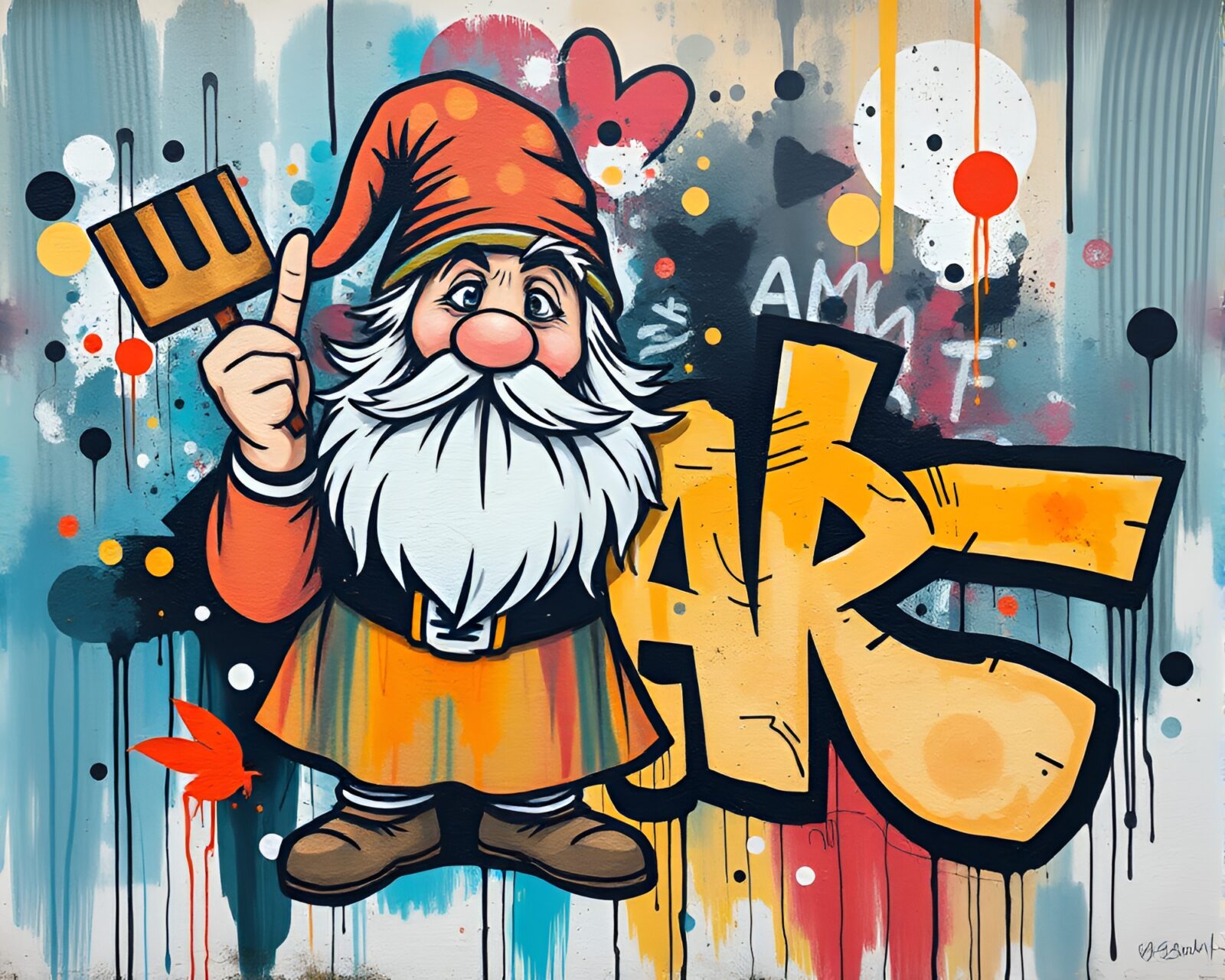 Fantasy mural graffiti with artistic calligraphy in acid colors