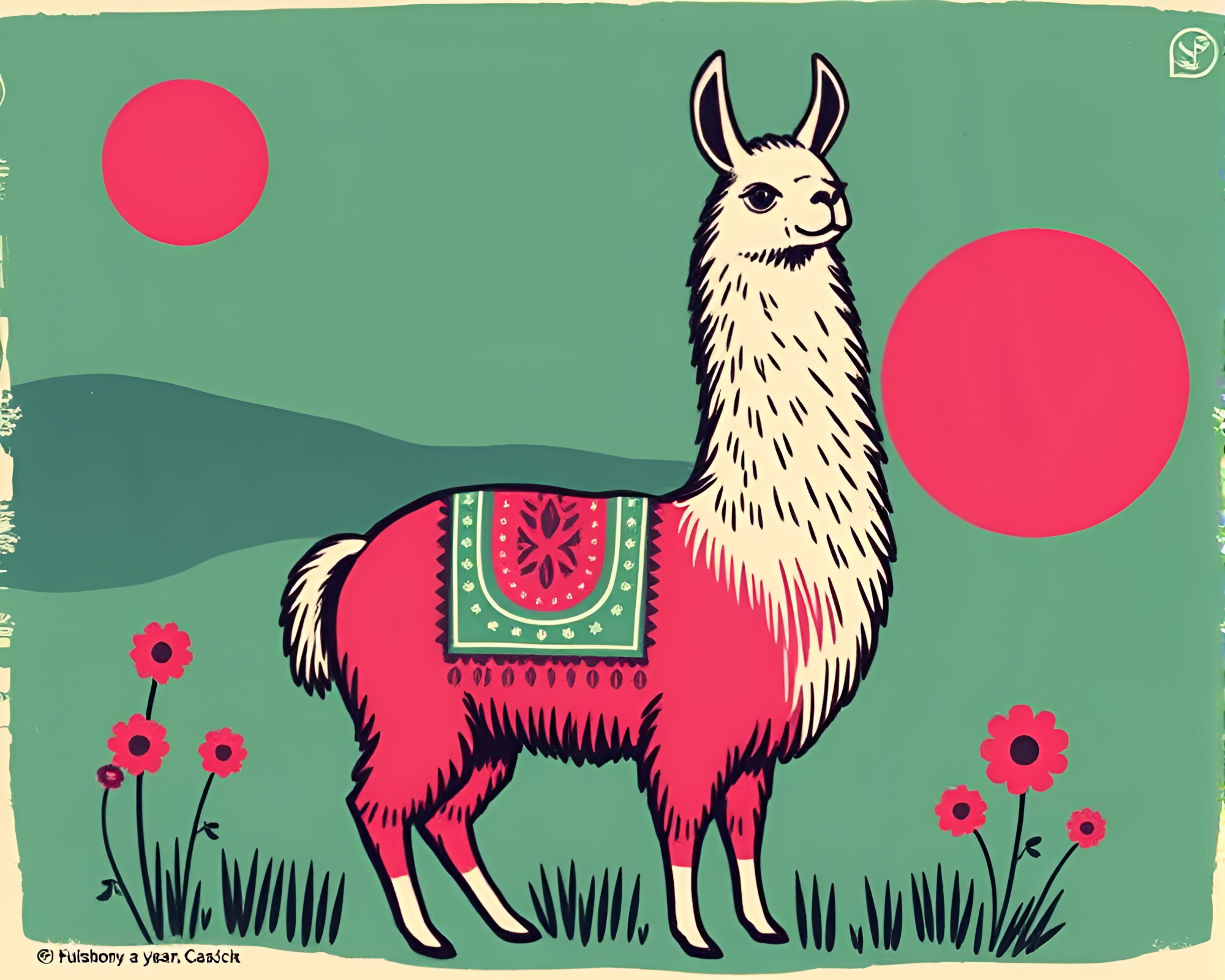 Magenta Punch Llama Fashion Illustration Woodblock Print – free AI stock image