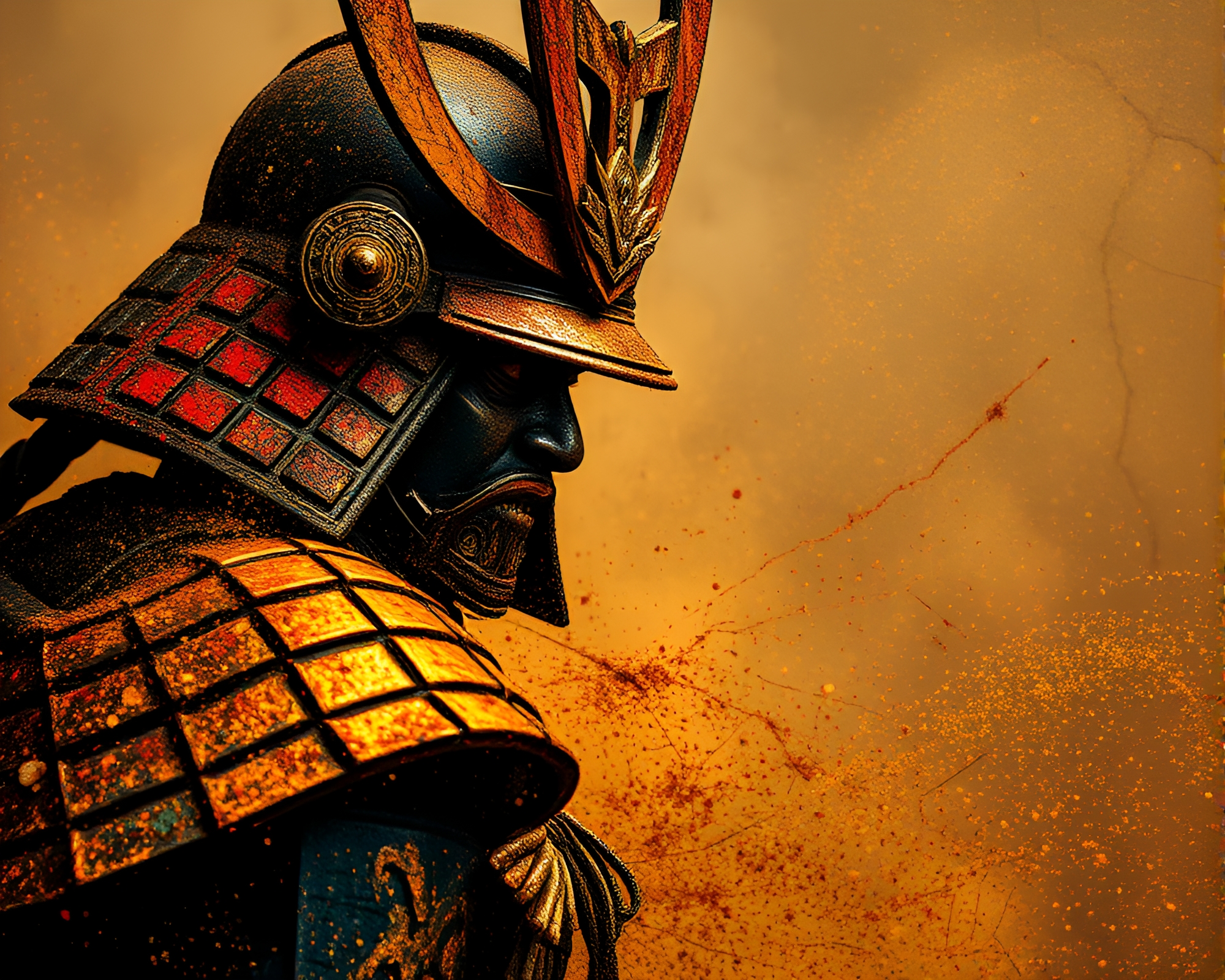 Samurai Warrior Amidst Cracked Earth Glitter Dust – free AI stock image