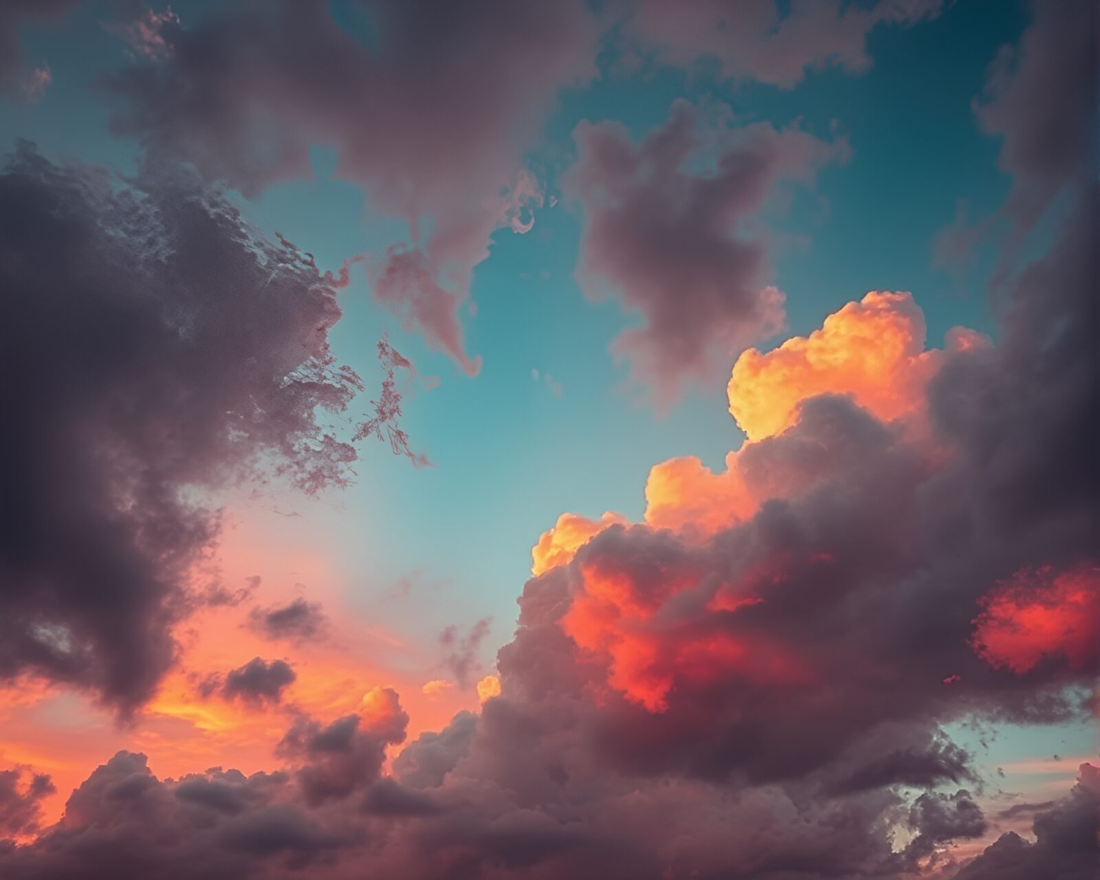 Beautifully lit brick red clouds under golden hour light