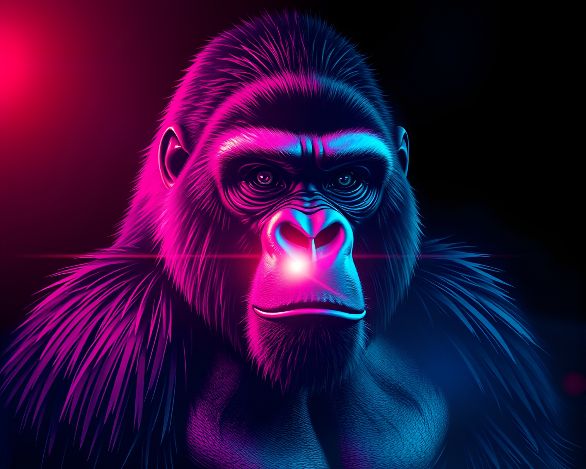 Neon Gorilla Under Blueprint Lens Flare – free AI stock image