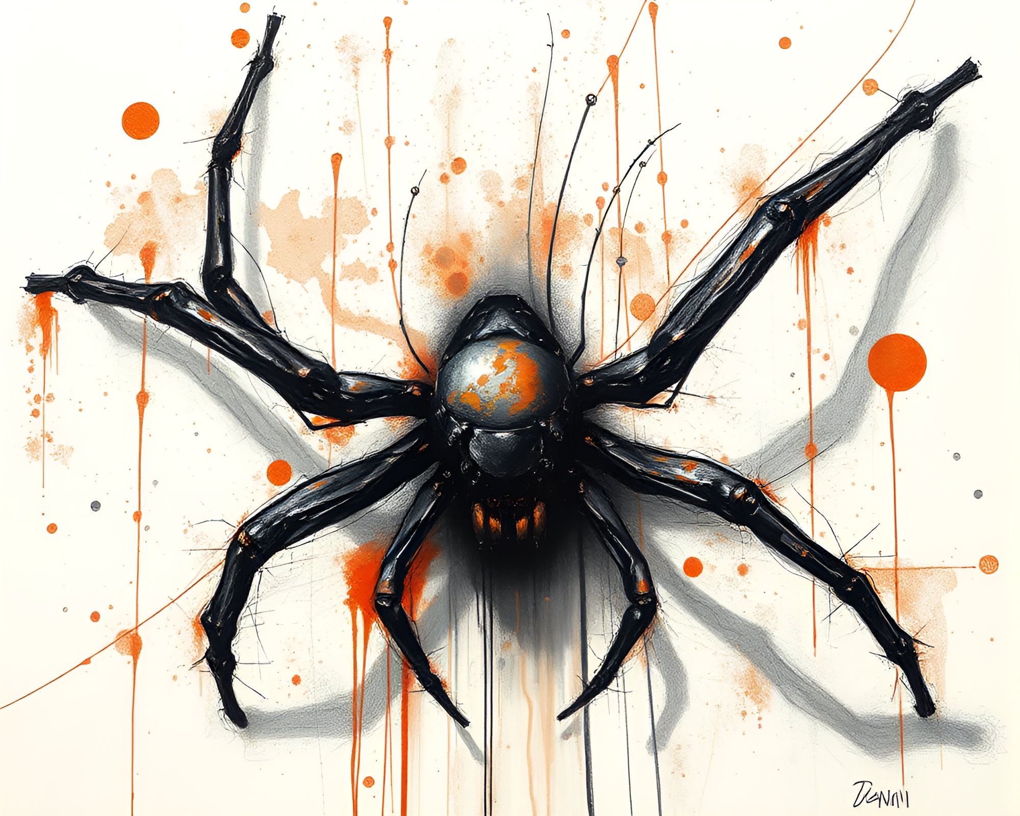 Mechanical spider in rust-stained charcoal sketch – free AI stock image