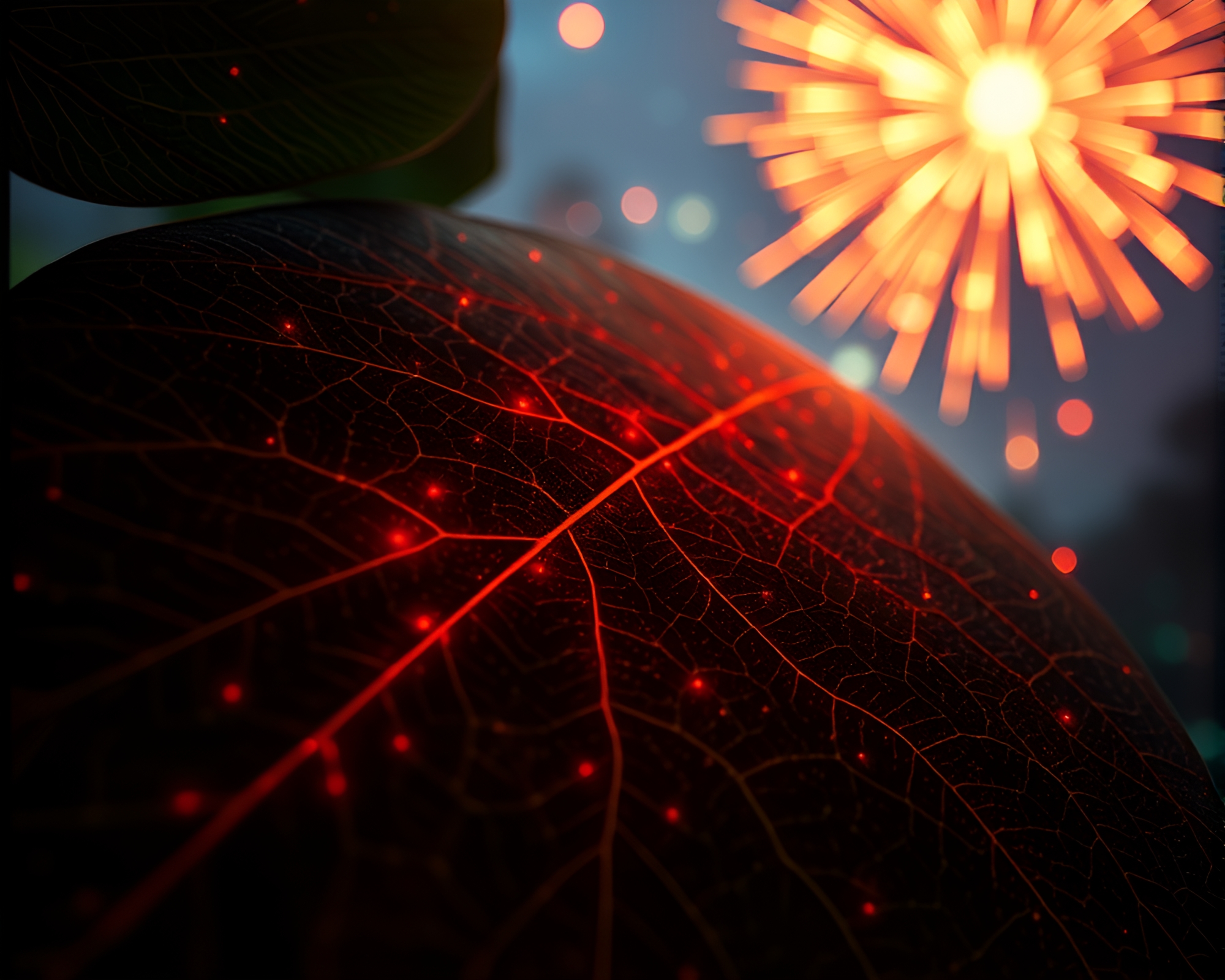 Utopian Dream: Festival Glow with Leaf Vein Patterns – free AI stock image