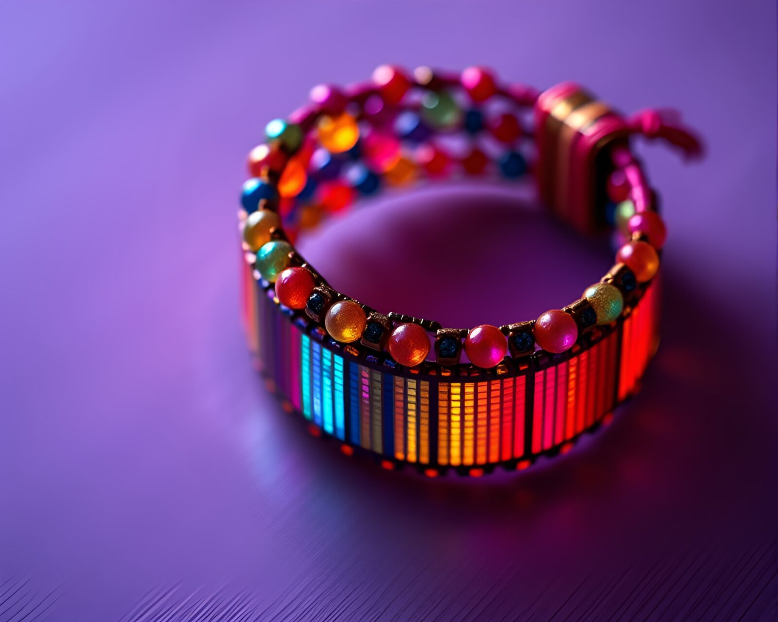 High-angle ASCII art featuring triadic color bracelet design