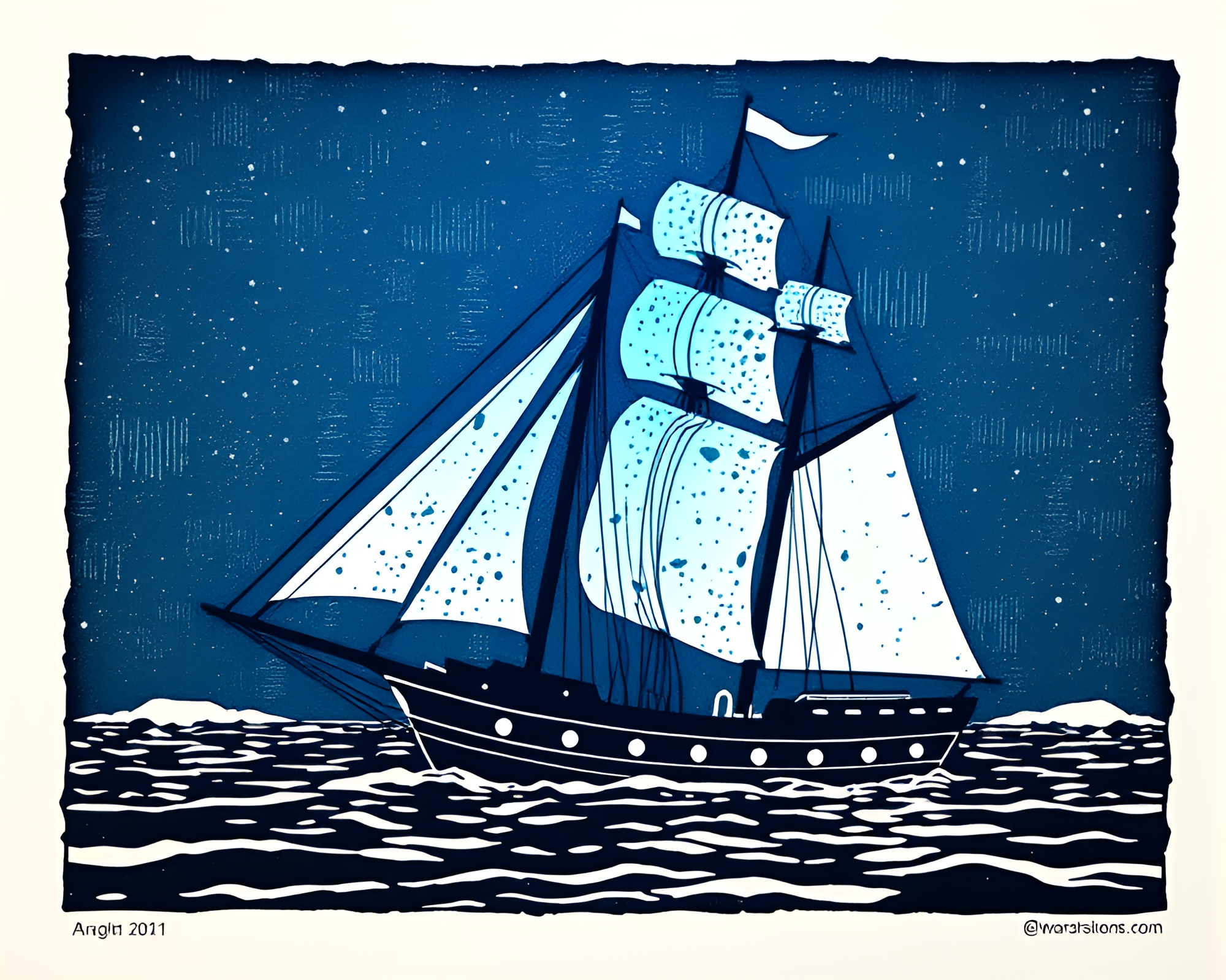 Arctic Blue Classic Sailing Ship LED Art – free AI stock image