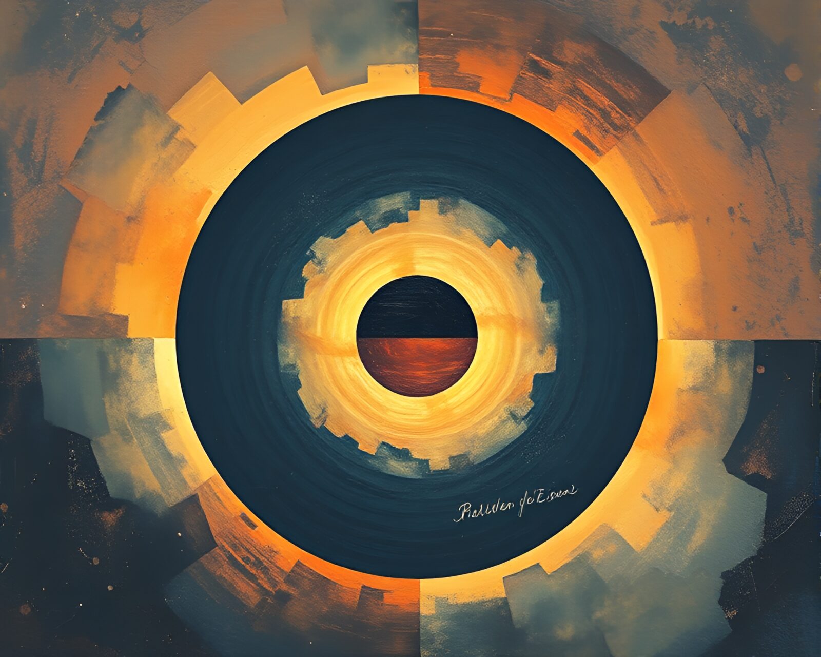 A surrealistic artwork of a solar eclipse mirrored in shards