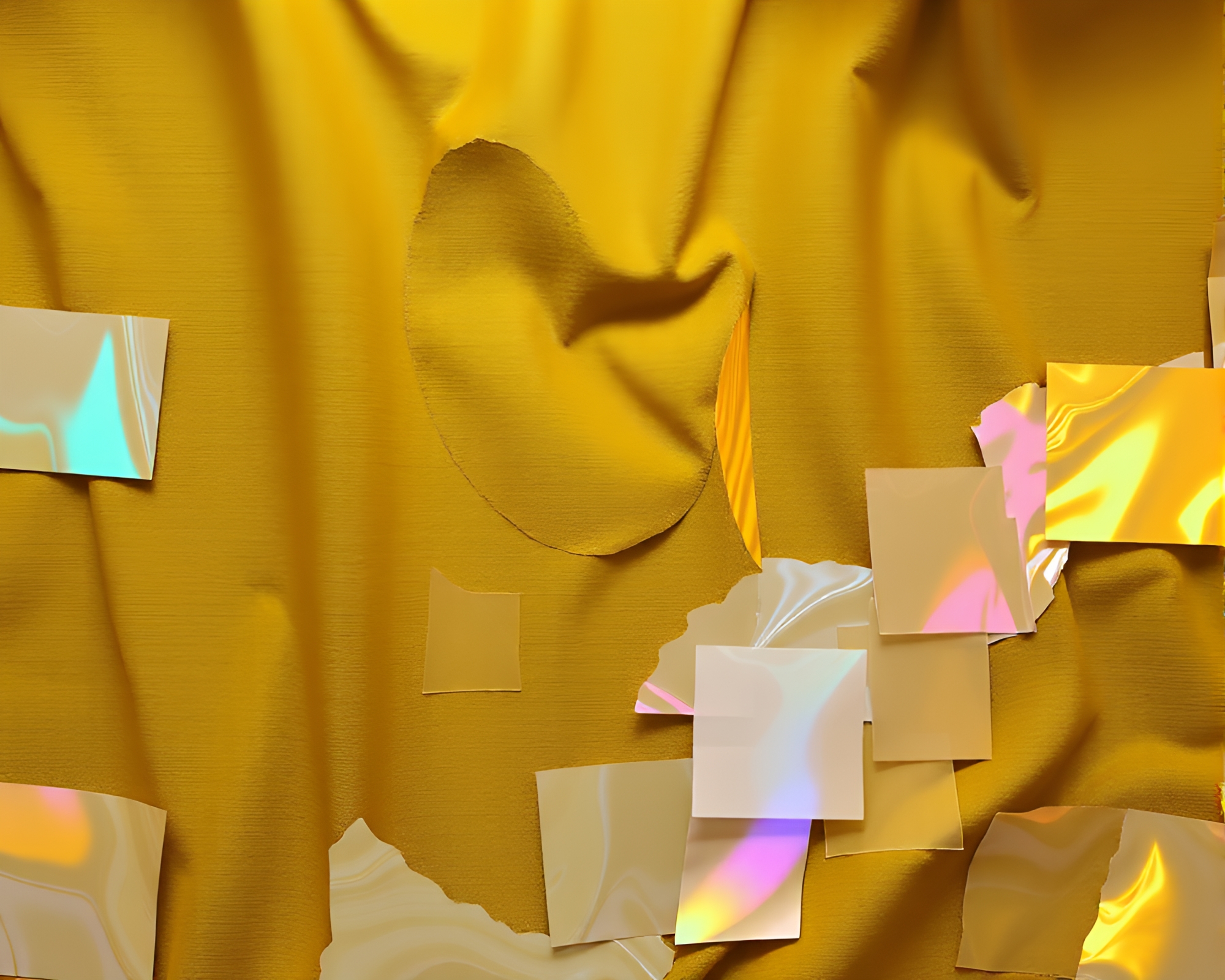 Holographic Forest Fabric Collage Cutouts – free AI stock image