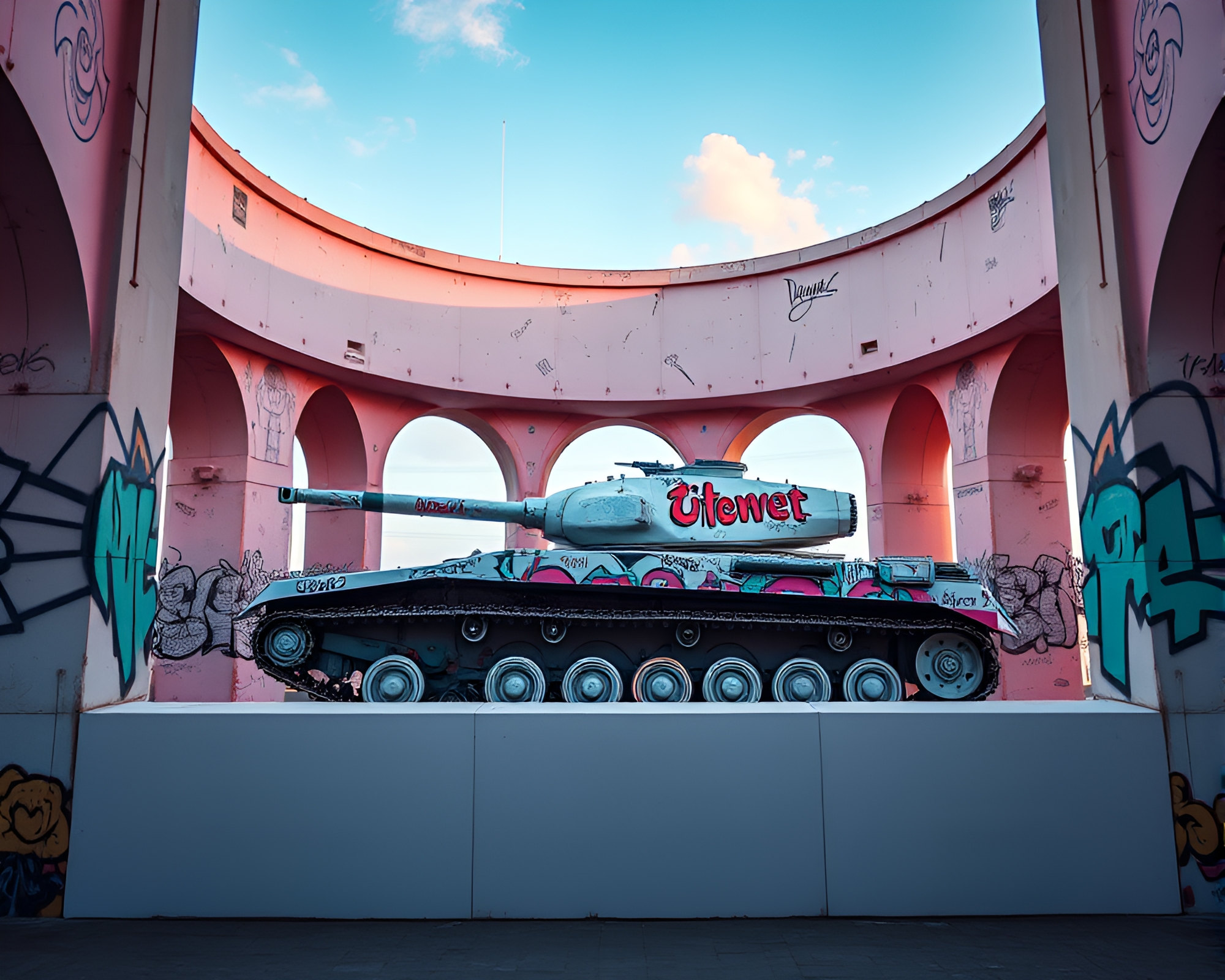 Armored Tank in Retro Futurism Frame – free AI stock image
