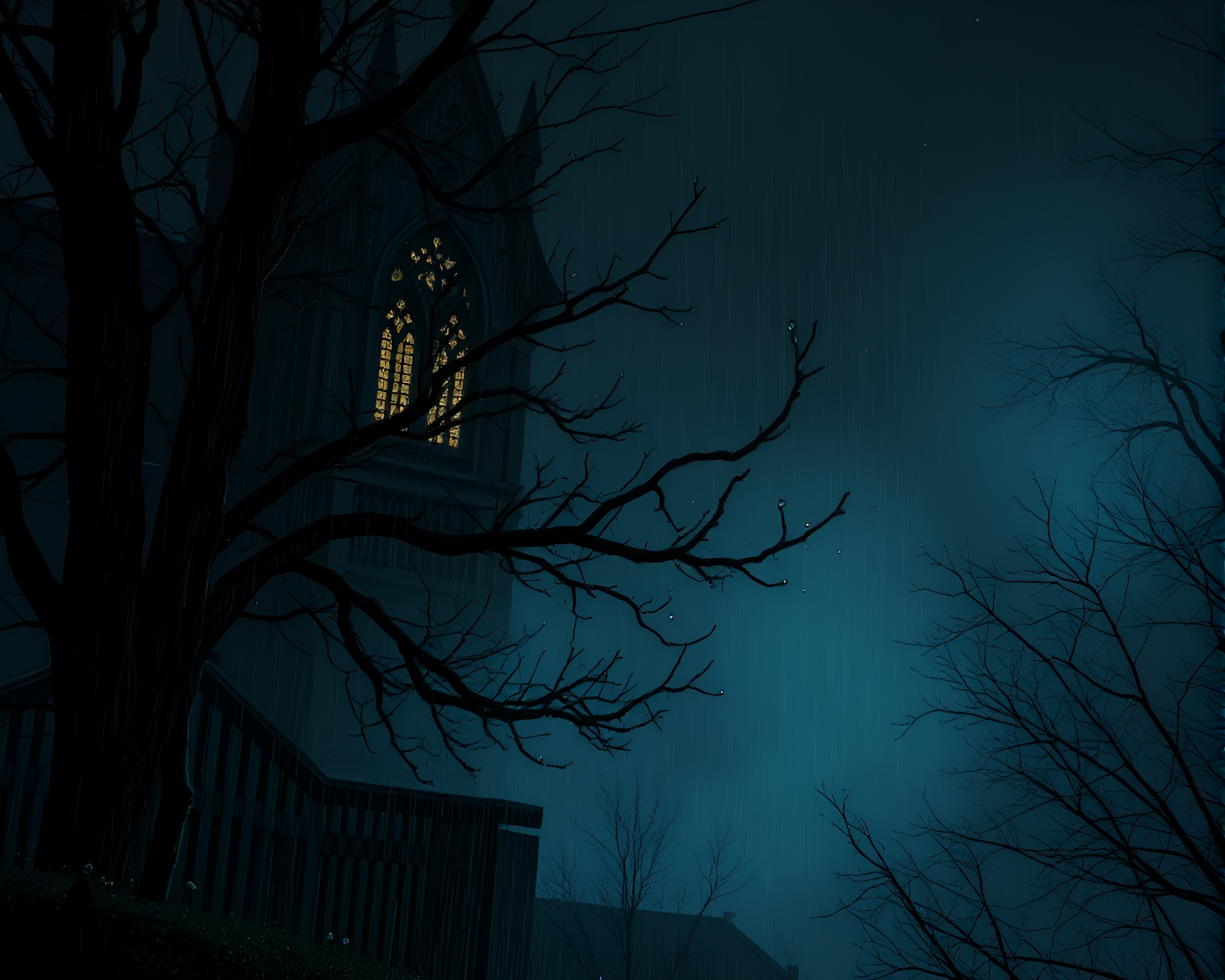 Gothic Horror Scene: Dew Drops in Rim Lighting – free AI stock image
