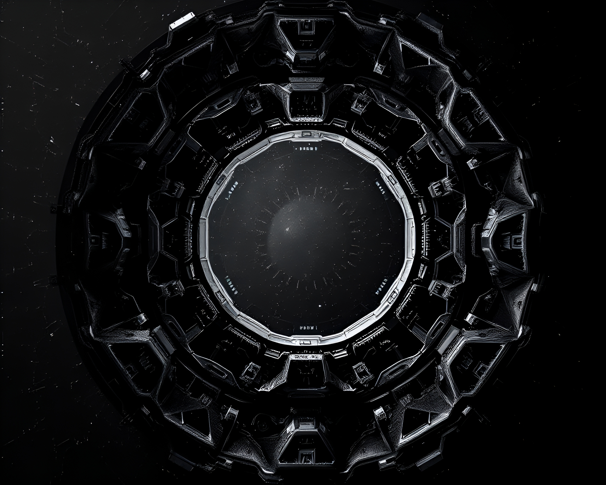 Futuristic Charcoal Black Space Habitat with Holographic Textures – free AI stock image