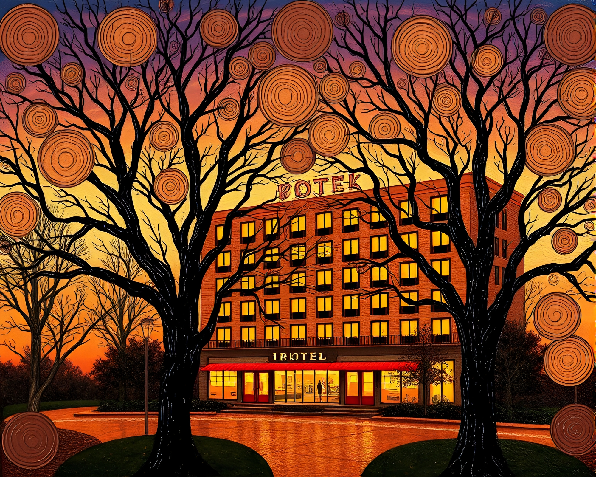 Art Deco Hotel Tree Ring Encaustic Painting – free AI stock image