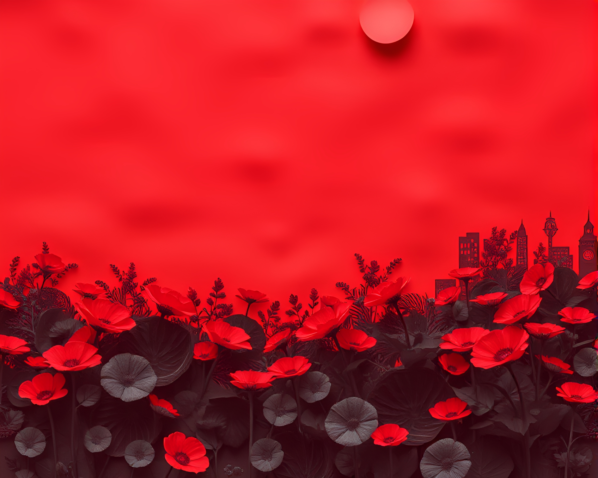 Torn Paper Sky Garden with Brick Red Twilight – free AI stock image