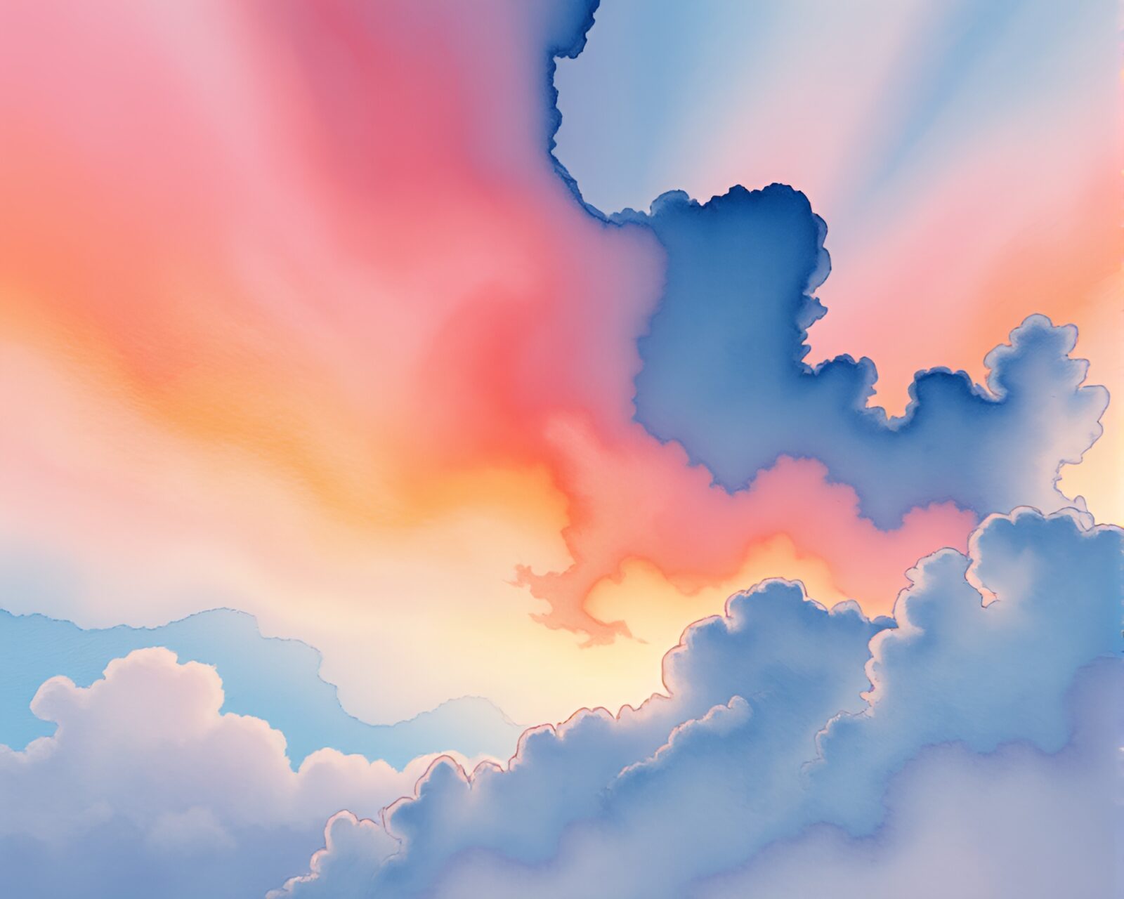 Close-up shot of an astral projection in ink wash style during sunrise with pastel sky