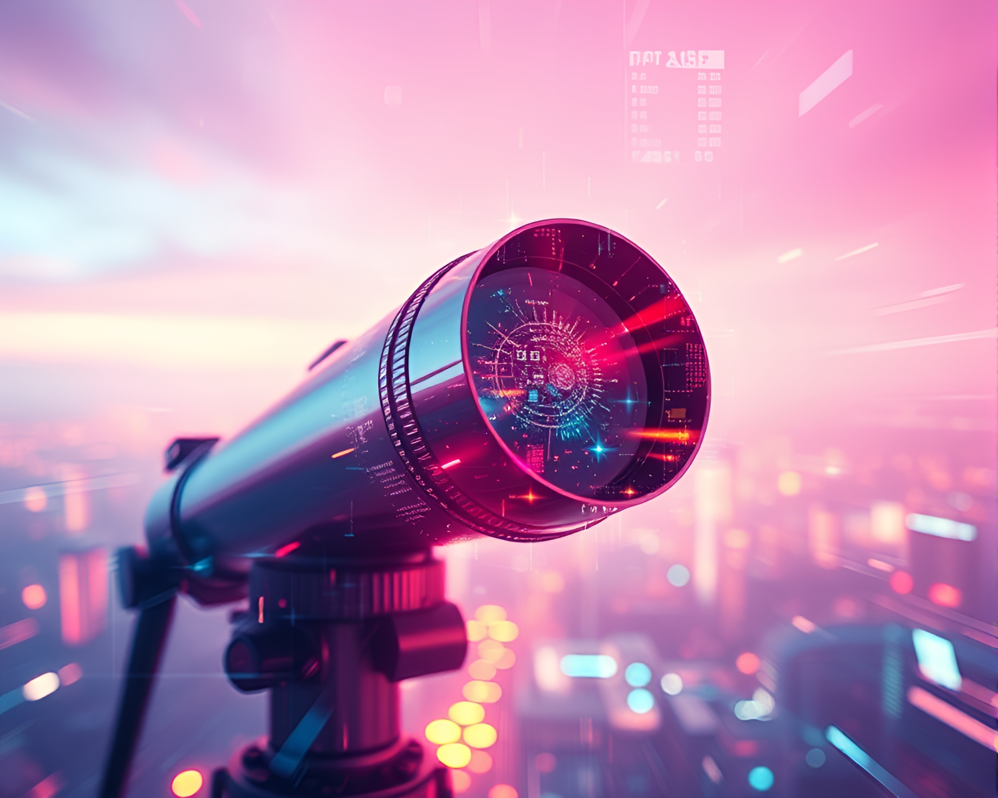 Futuristic Double Exposure with Telescope Overlay – free AI stock image