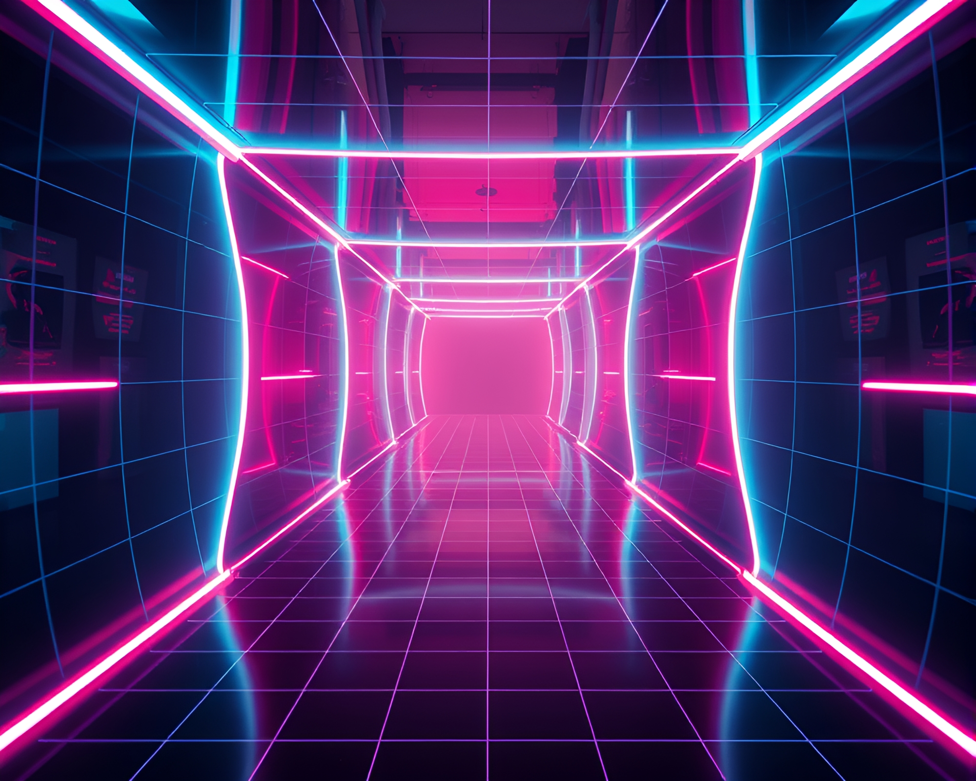 Synthwave Glass Tunnel Composition in Low-Key Lighting – free AI stock image