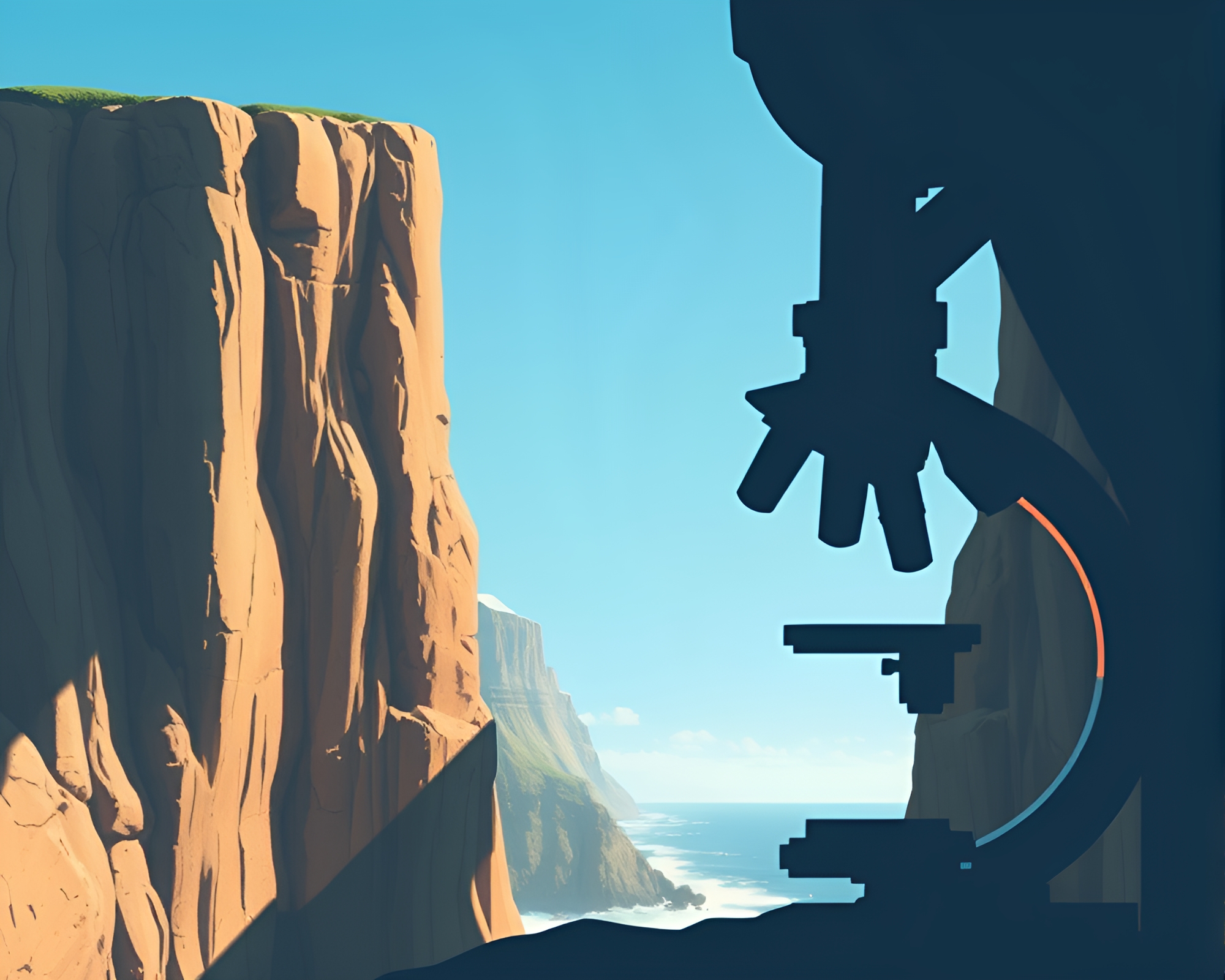 Elegant Microscope Fashion Illustration on Cliffside Shadow – free AI stock image