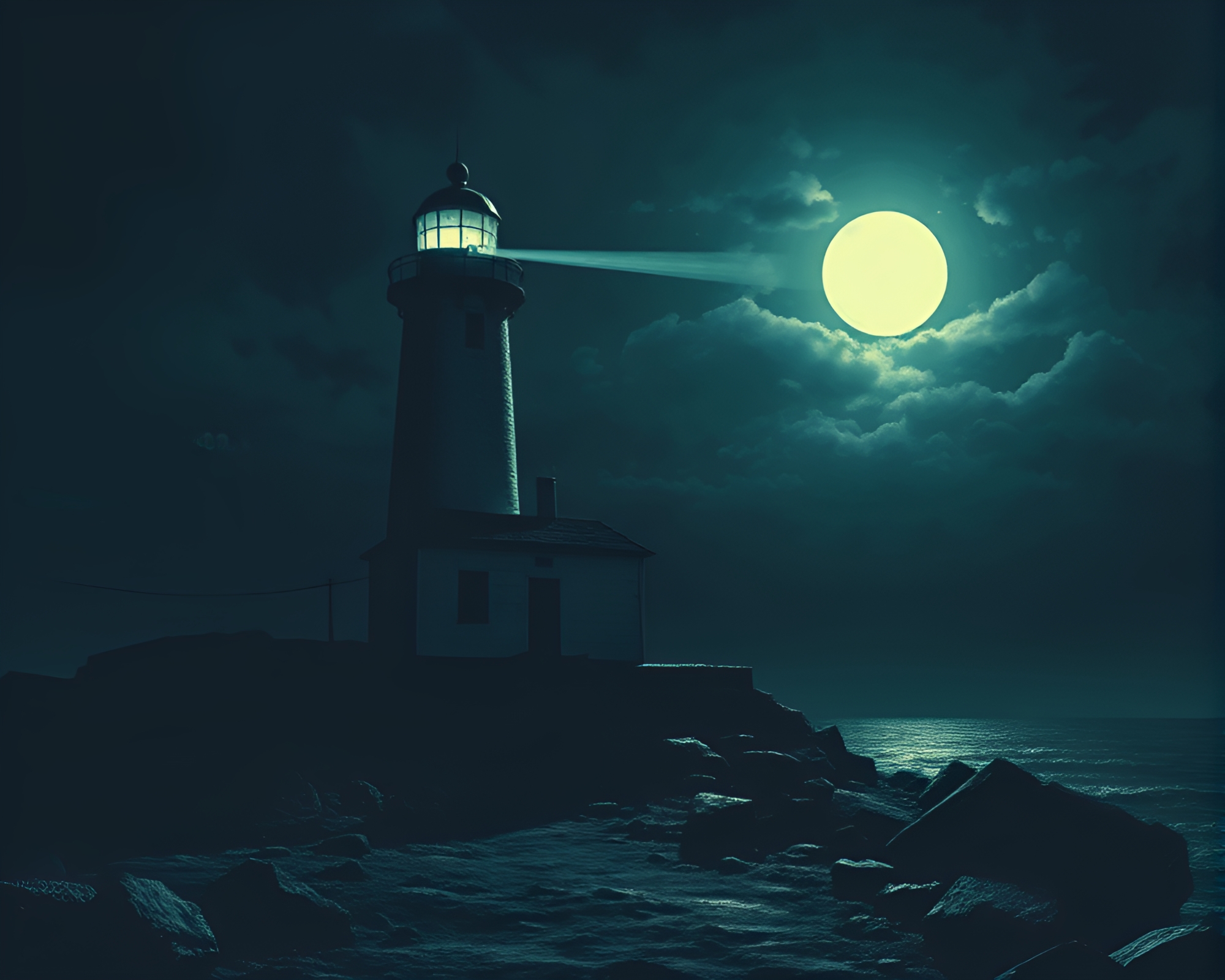 Mysterious Noir Lighthouse Pixelation – free AI stock image