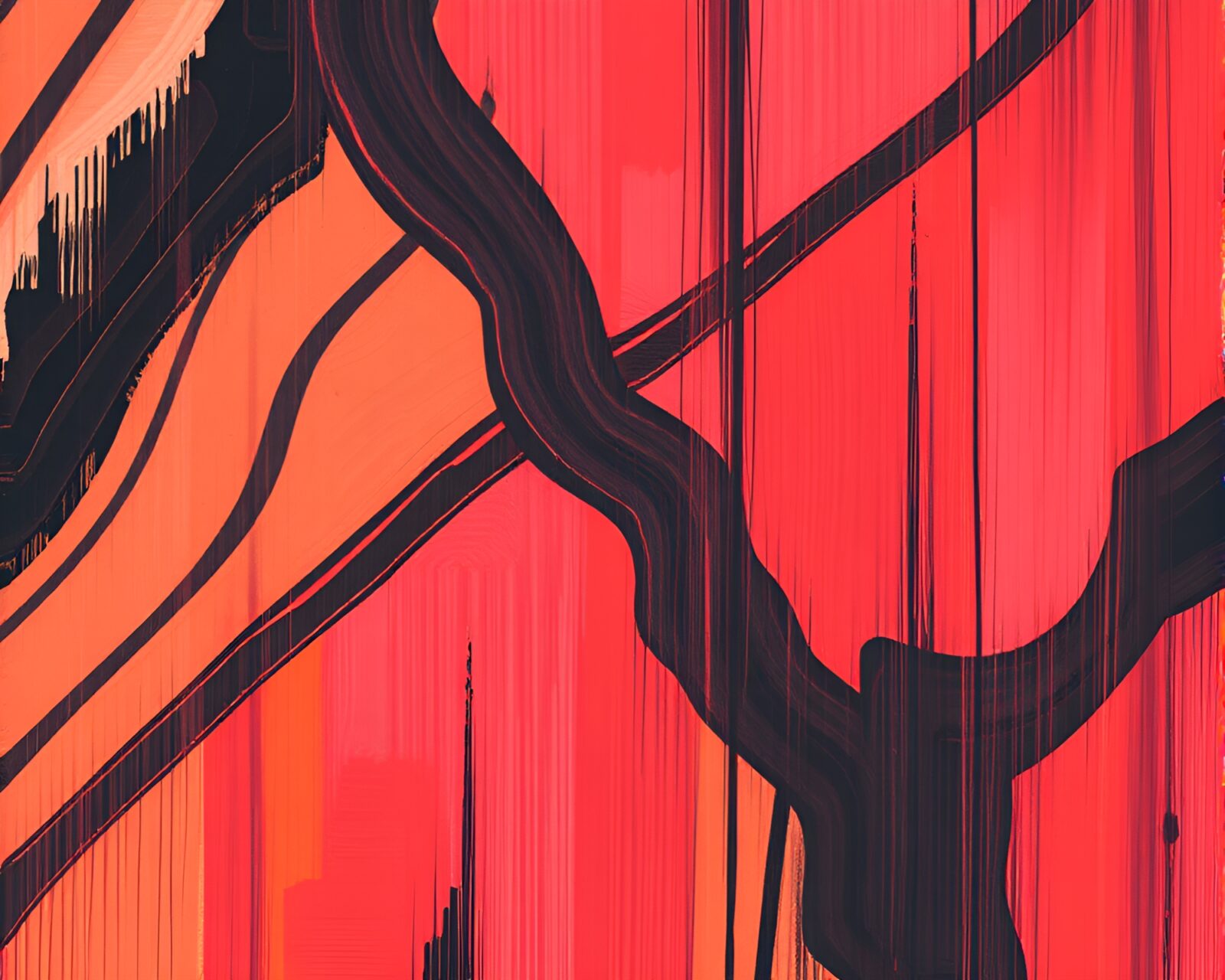 Dynamic abstract art with striped patterns and vibrant colors