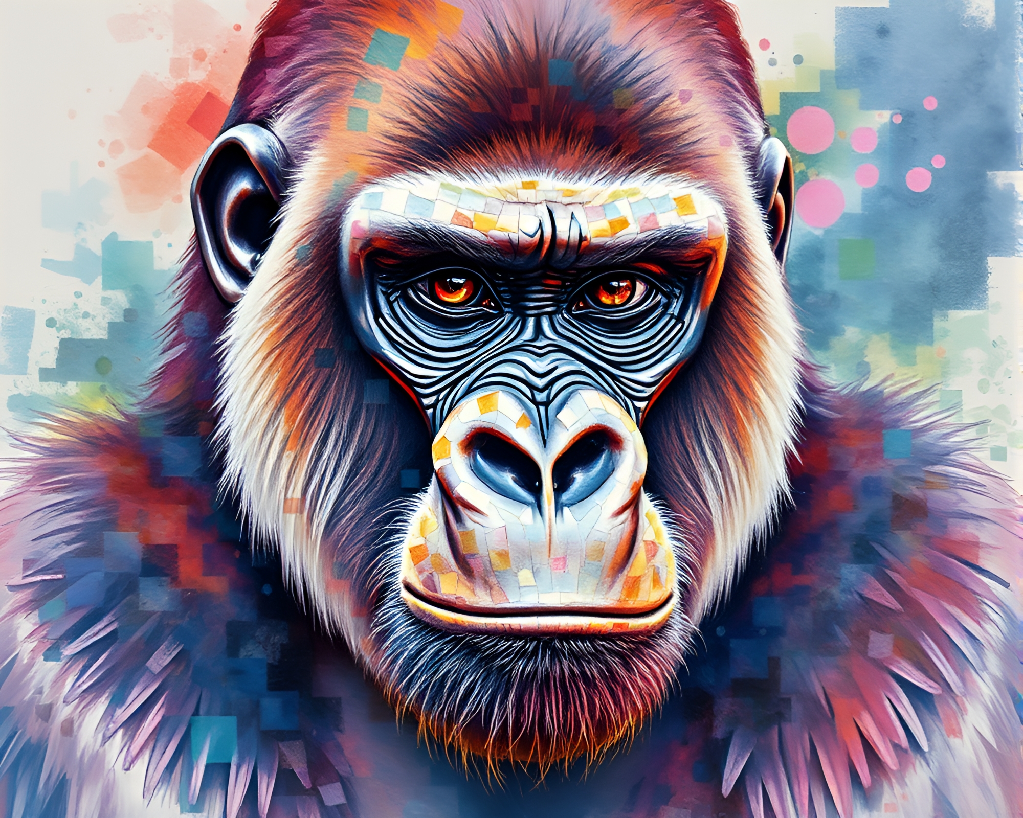 Gorilla in Fragmented Watercolor HDR Mosaic – free AI stock image