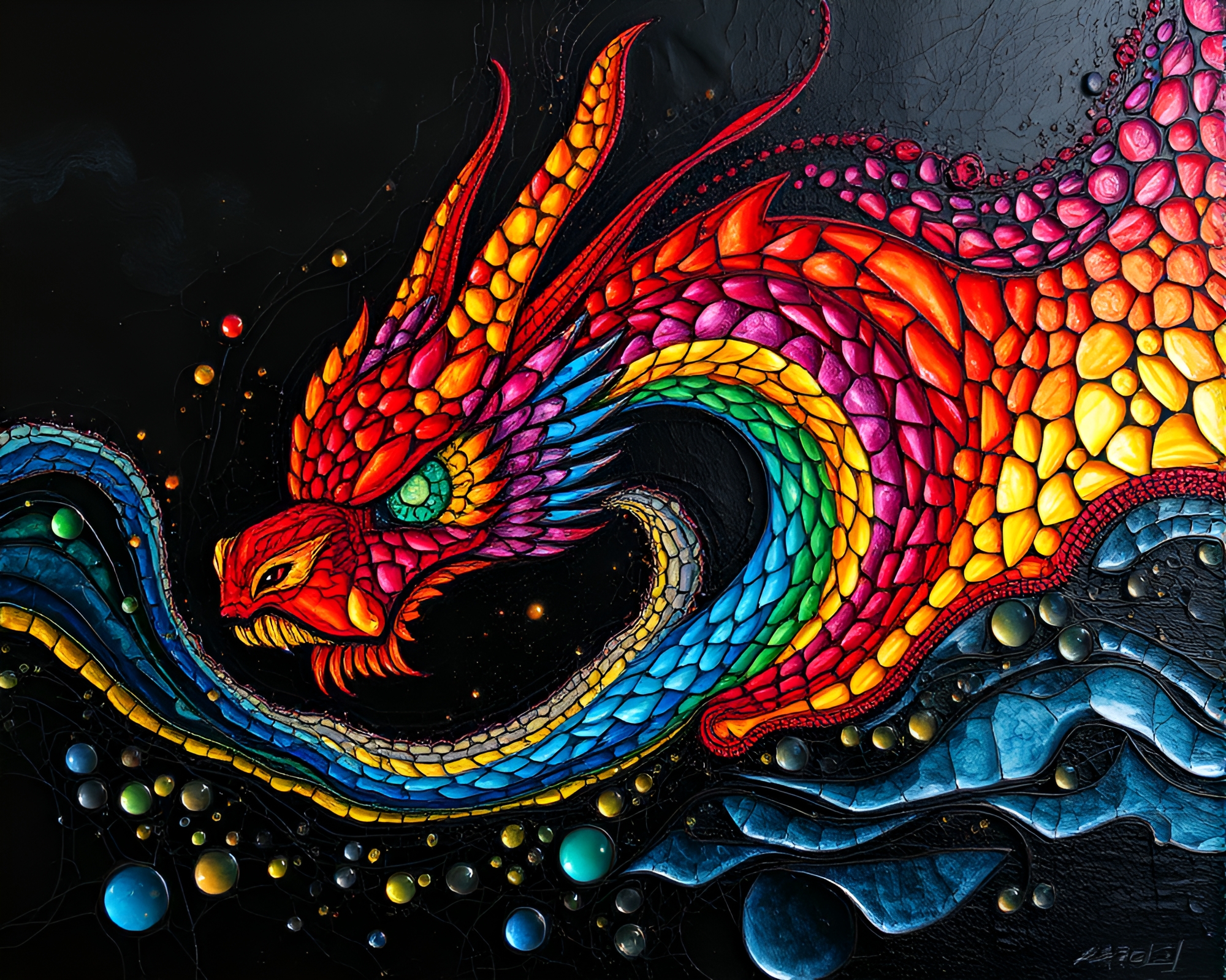 Dragon Egg in Oil Slick Rainbow Mosaic Light – free AI stock image