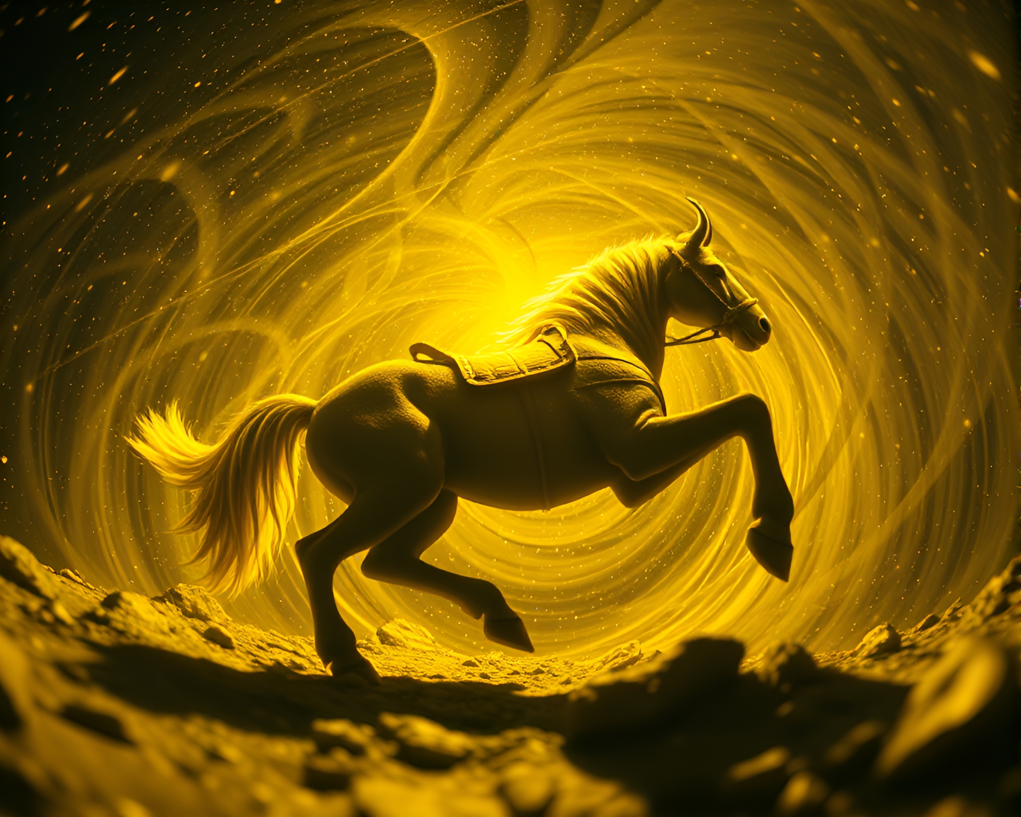 Monochrome Yellow Centaur in Holographic Worm’s Eye View – free AI stock image