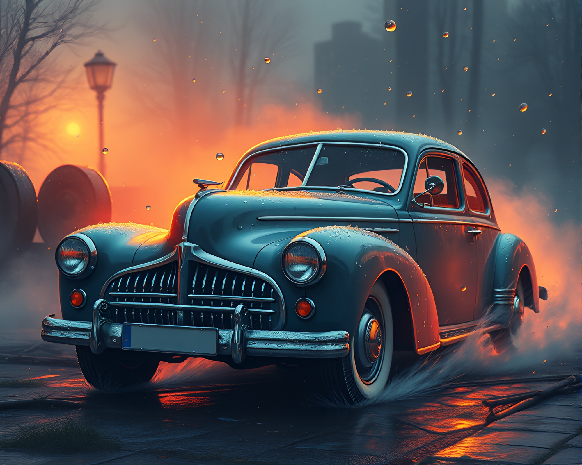 Steampunk Vintage Car with Sorcery Dew Drops – free AI stock image