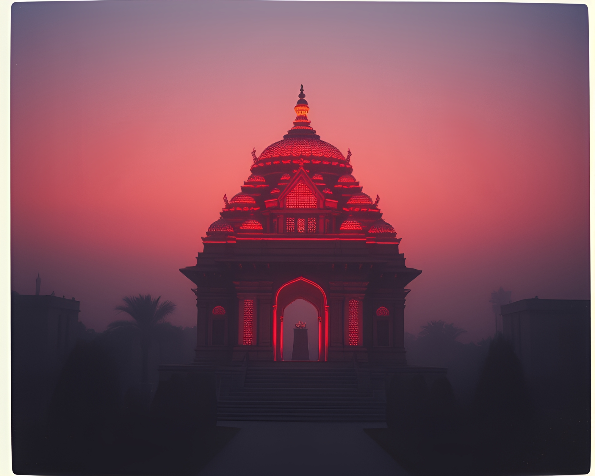 Digital Twilight Haze at Temple Dot Matrix – free AI stock image