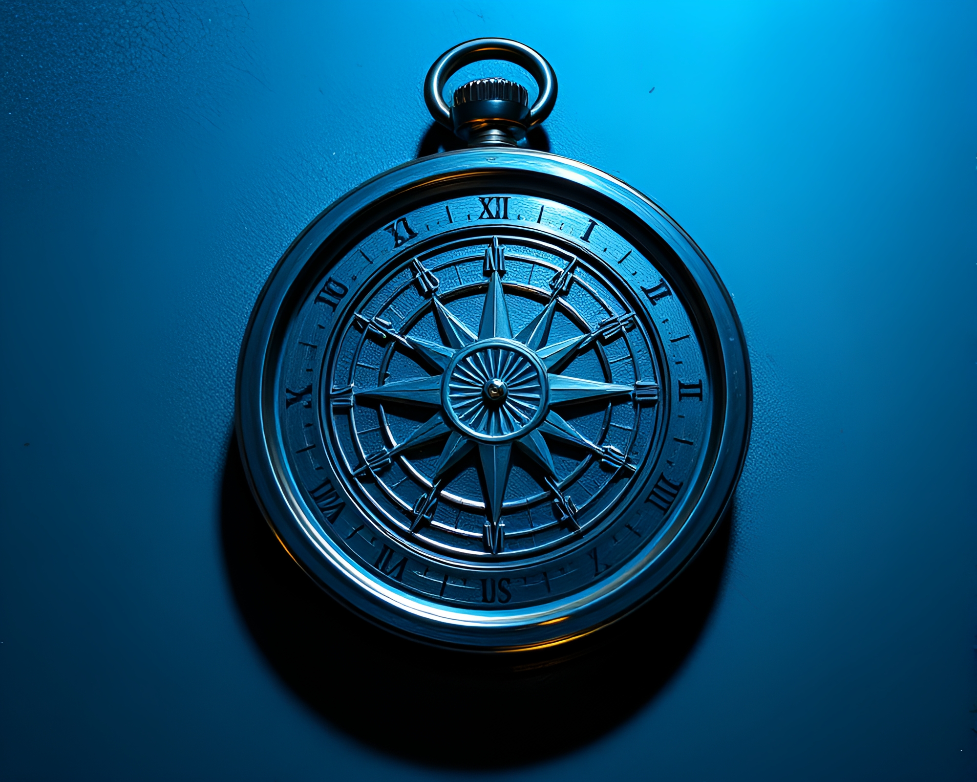 Pocket Sundial with Steel-Blue Hologram Effect – free AI stock image