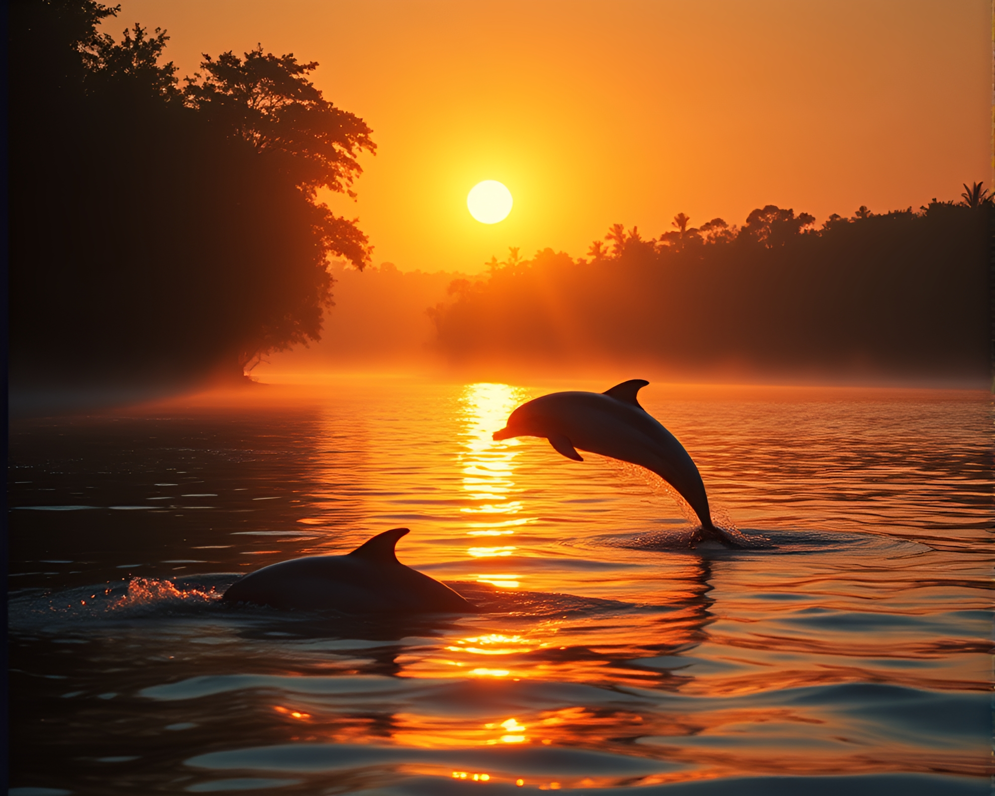 Majestic Amazon River Dolphin in Golden Morning Light – free AI stock image