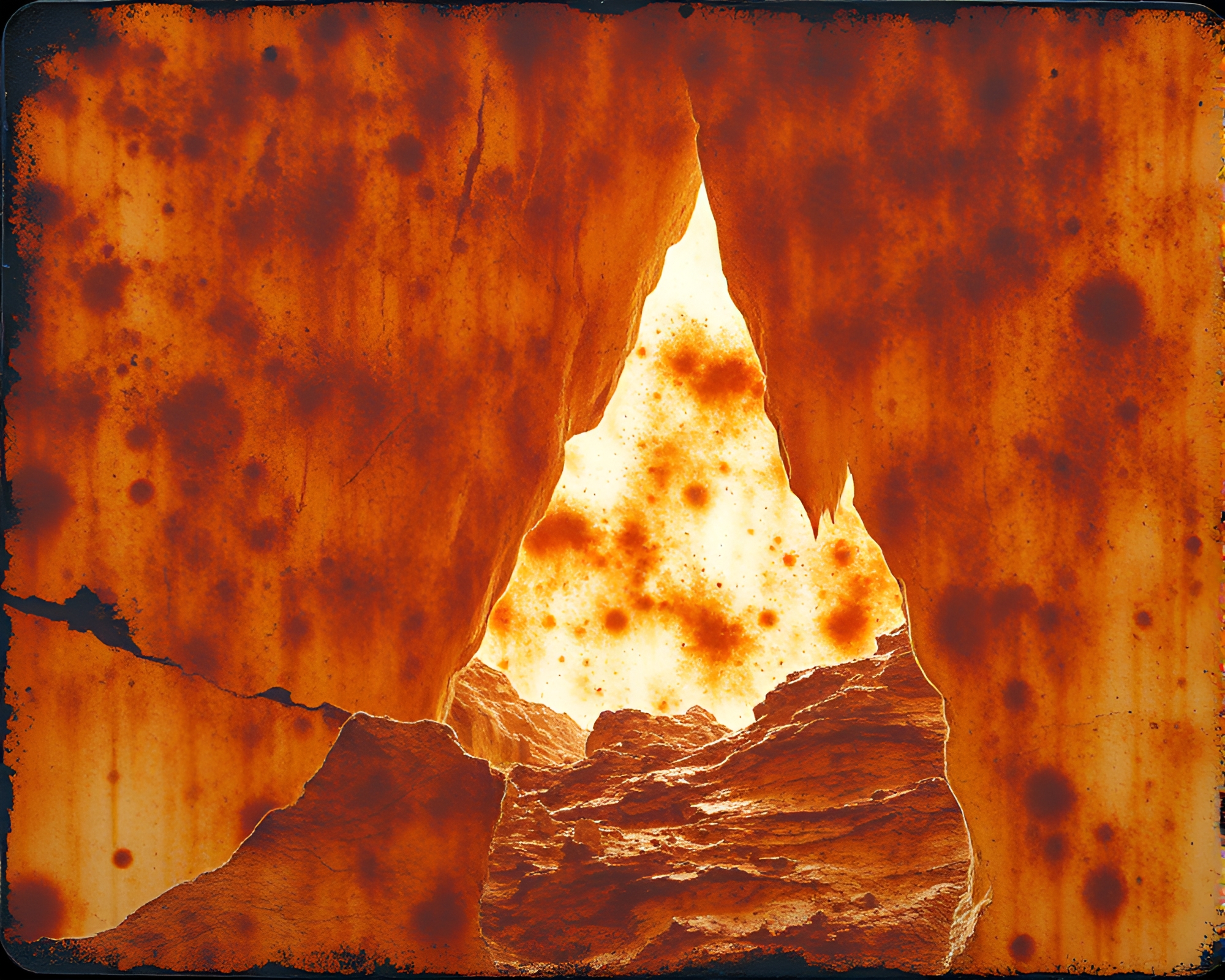 Rust Patina Illuminates Glacial Cave Landscape Etching – free AI stock image
