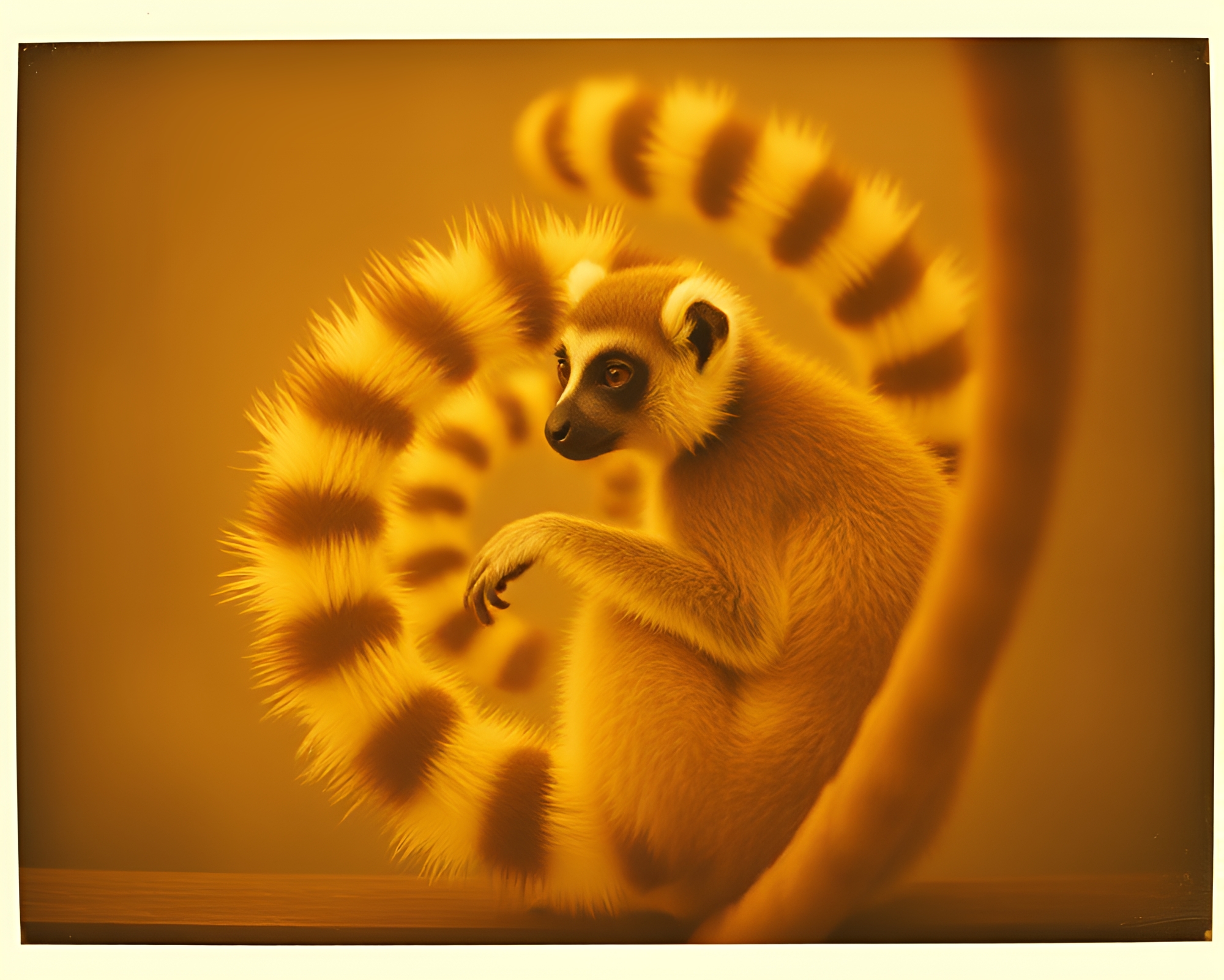 Enigmatic Lemur in Golden Spiral Polaroid Frame – free AI stock image