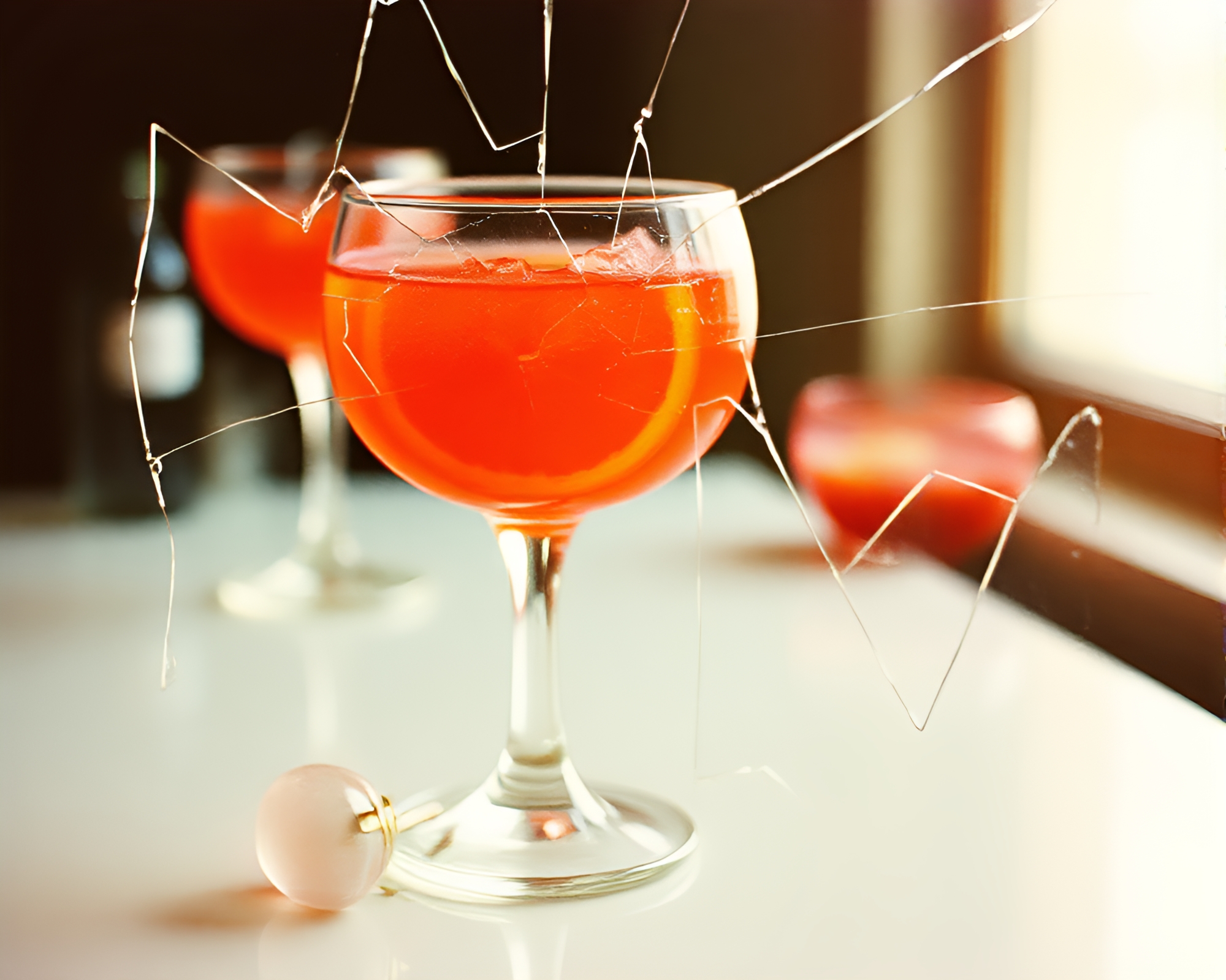 Shattered Glass Reflection: Blood Orange Cocktail Dream – free AI stock image