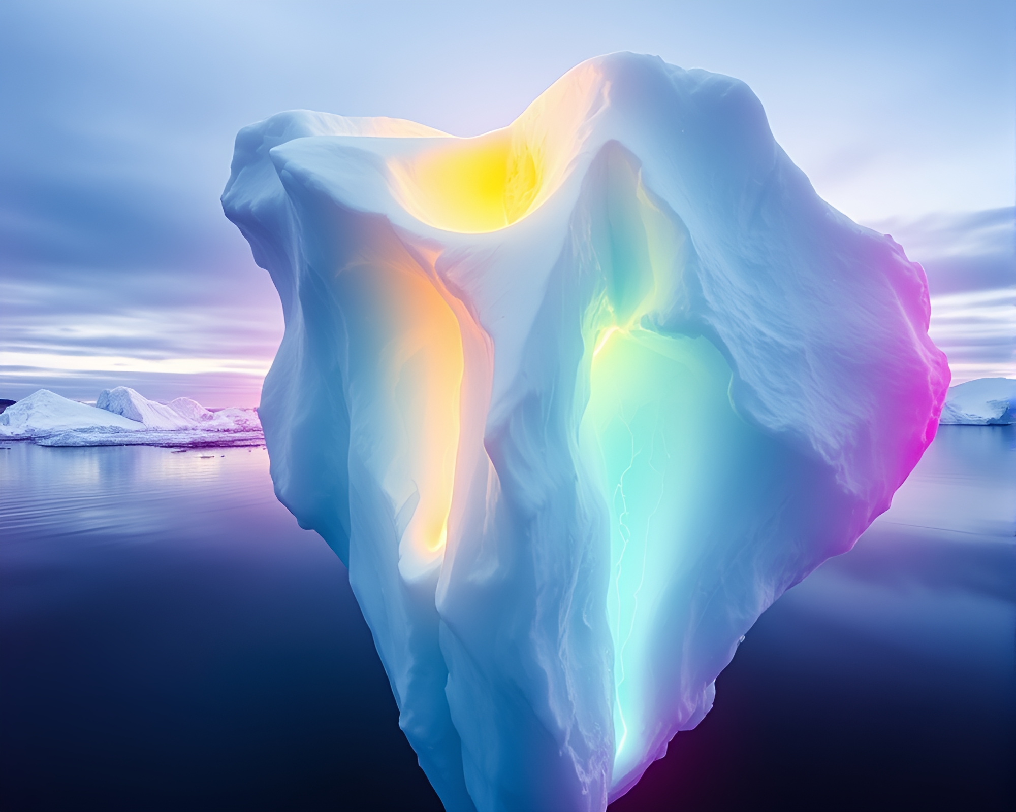 Arctic Neon Iceberg Double Exposure – free AI stock image
