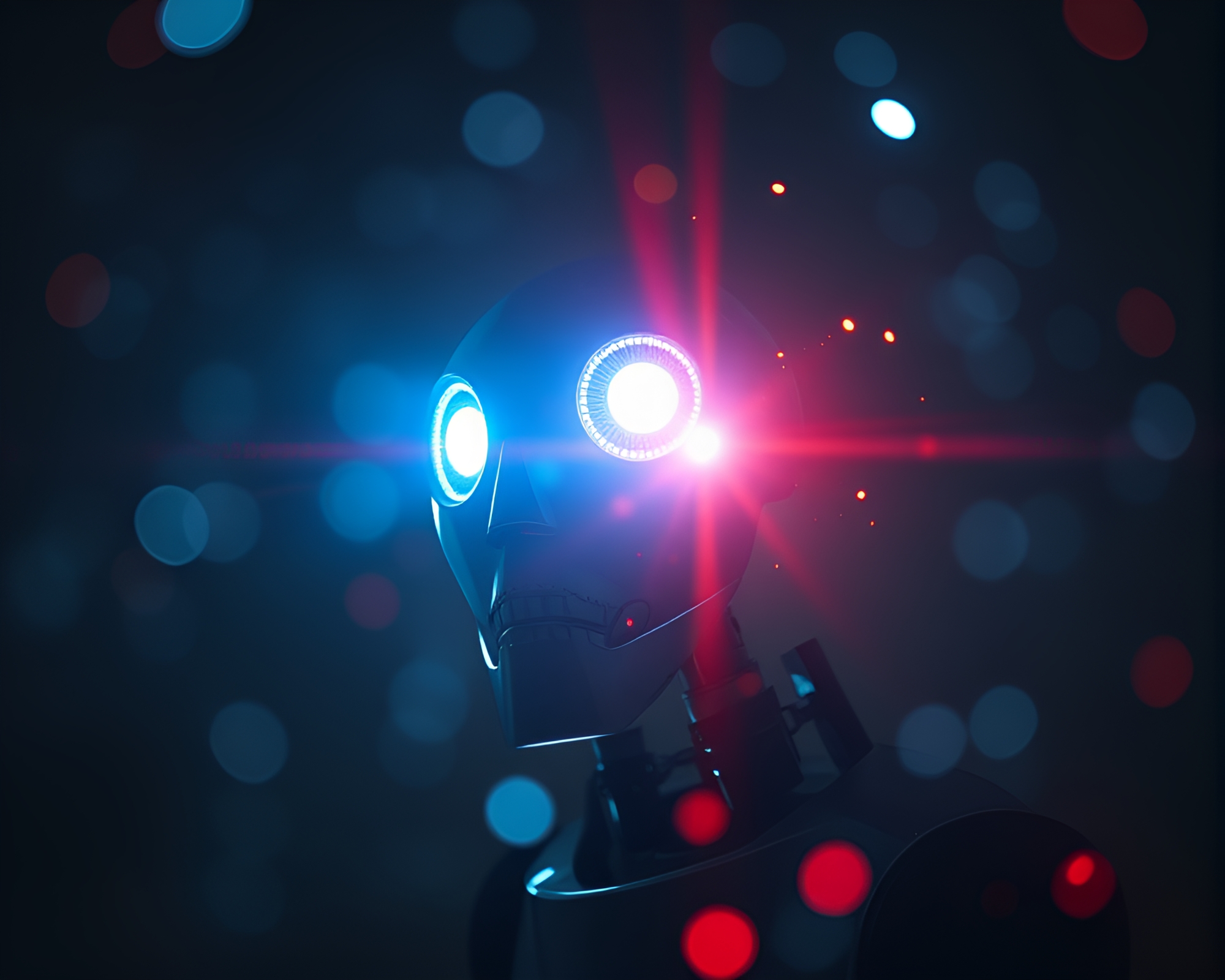 Robot in Misty Pointillist Landscape with Lens Flare – free AI stock image