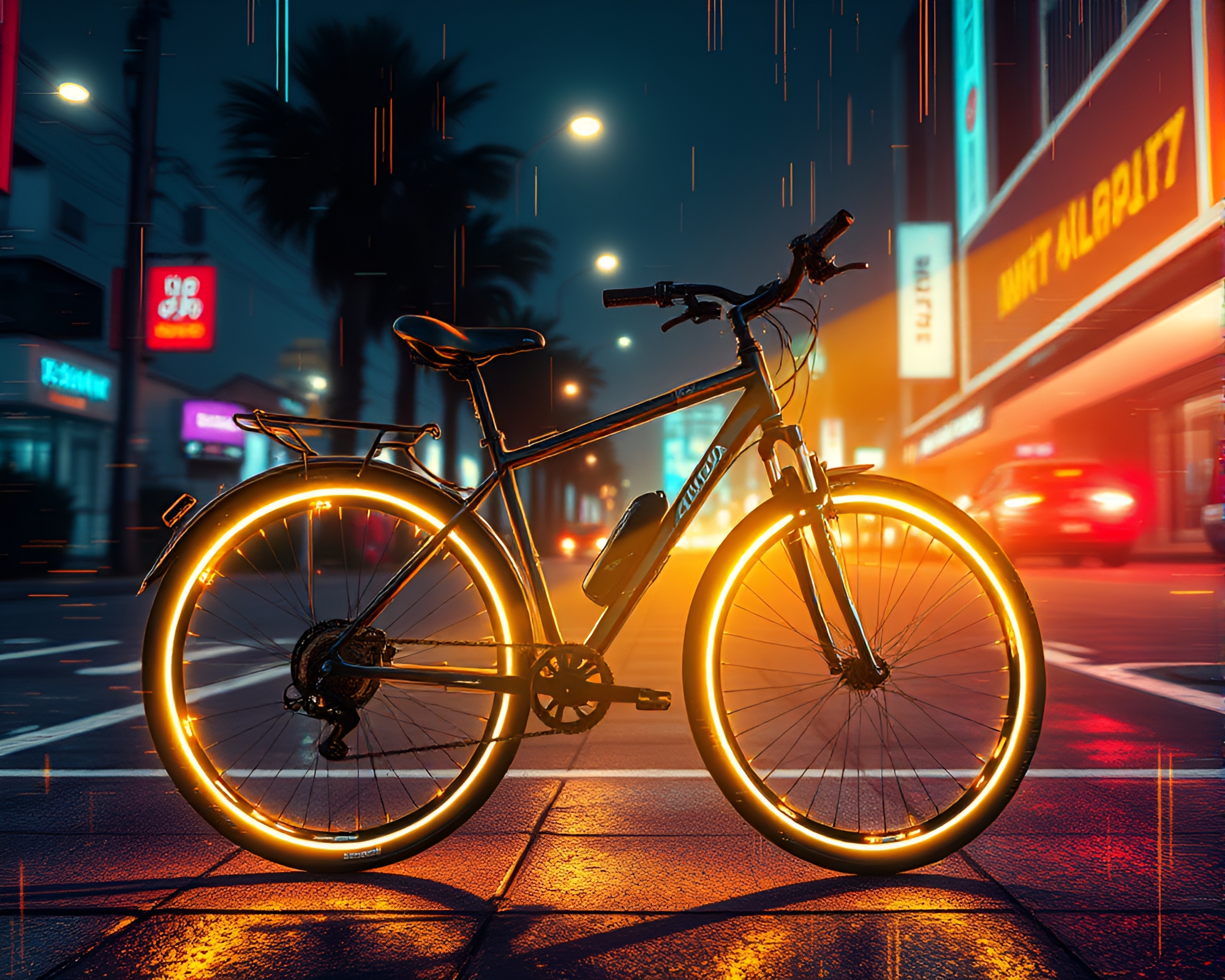 Solar-Powered Cyberpunk Bike Glitch Artifacts Illustration – free AI stock image
